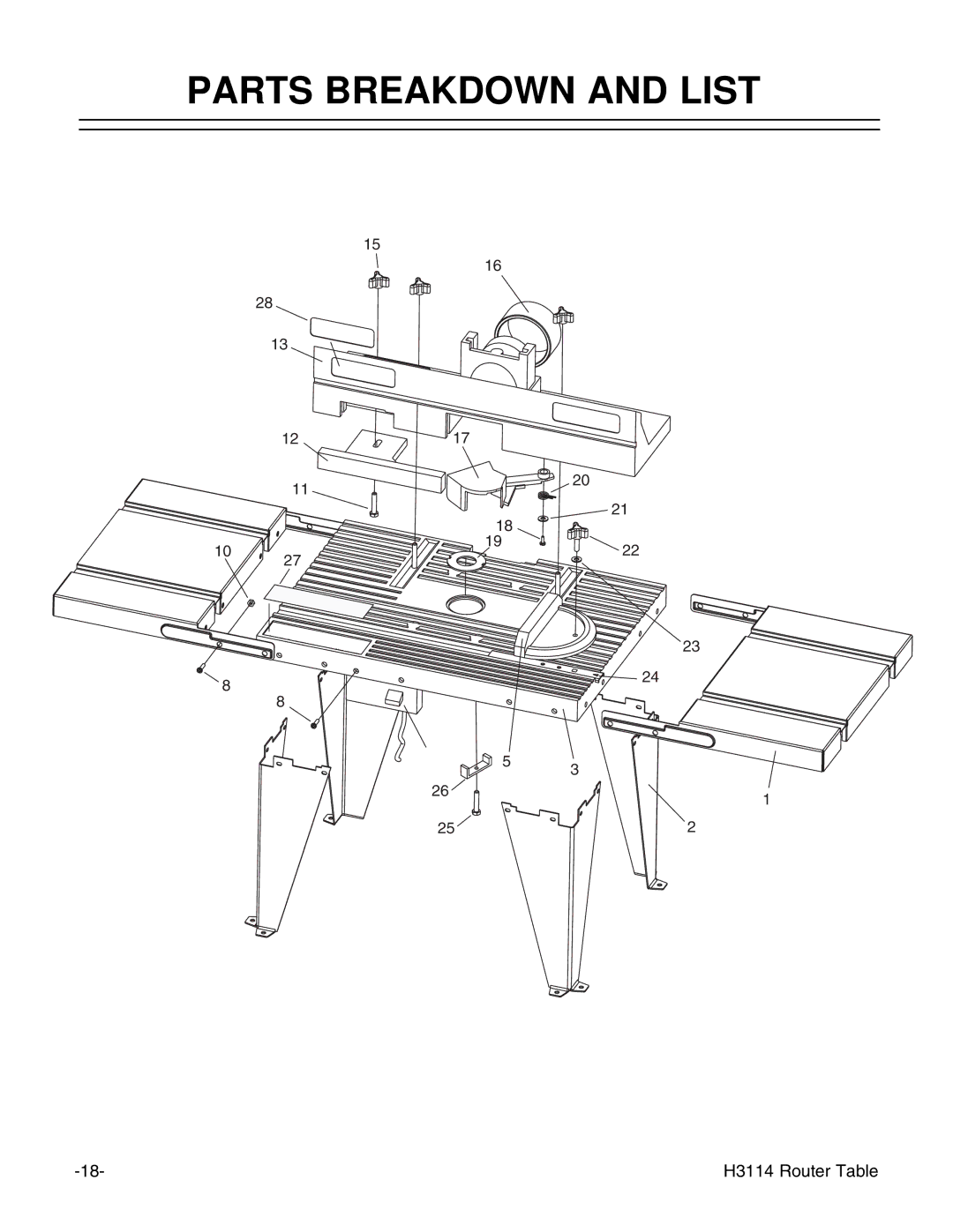 Grizzly H3114 instruction manual Parts Breakdown and List 