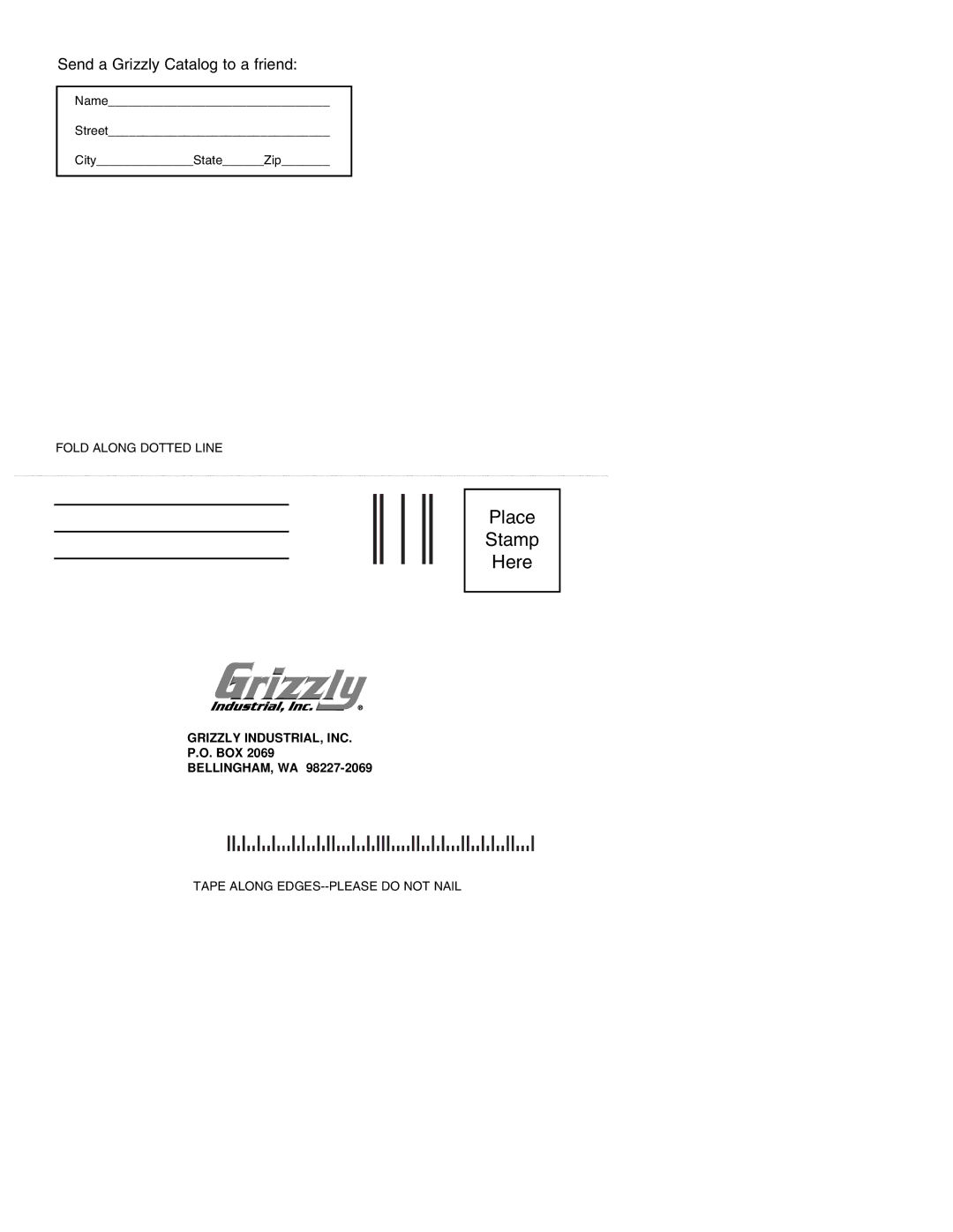 Grizzly H3117 instruction manual Place Stamp Here 