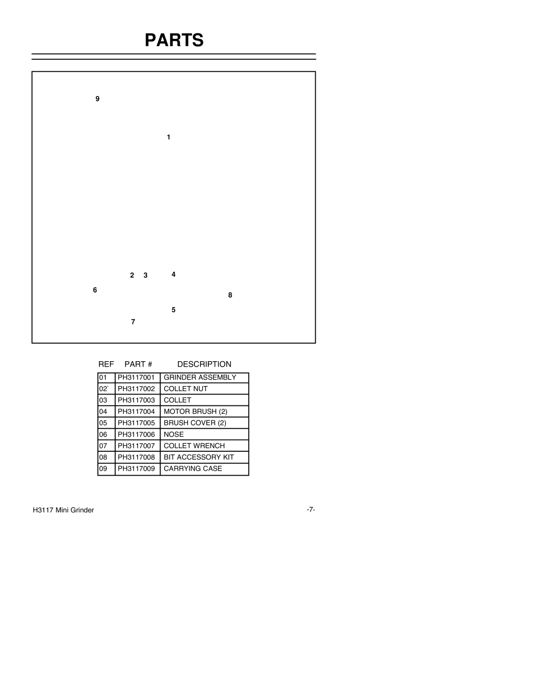 Grizzly H3117 instruction manual Parts, Description 