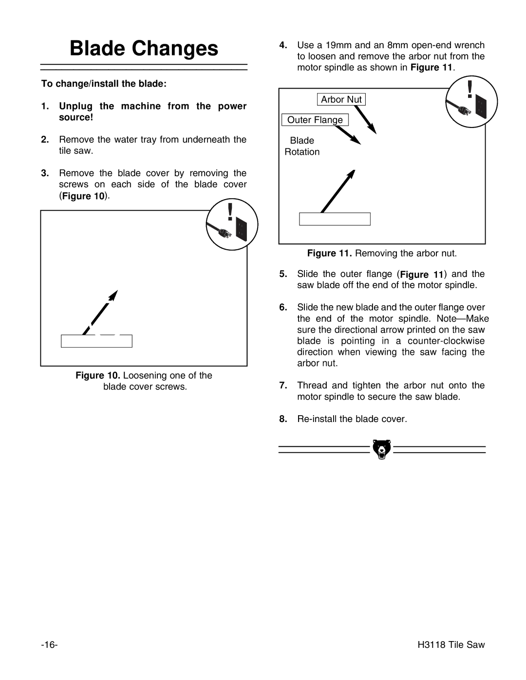 Grizzly H3118 instruction manual Blade Changes 