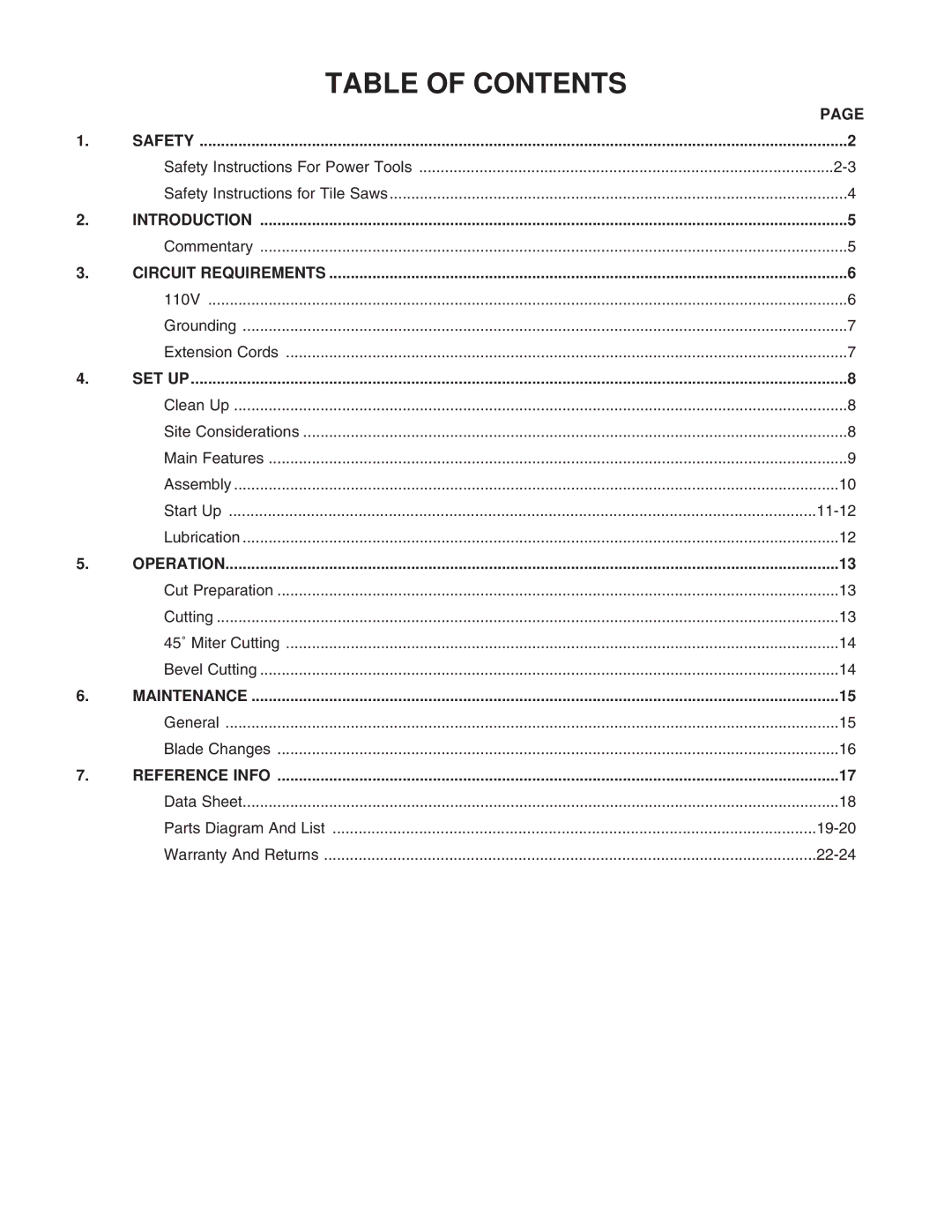 Grizzly H3118 instruction manual Table of Contents 