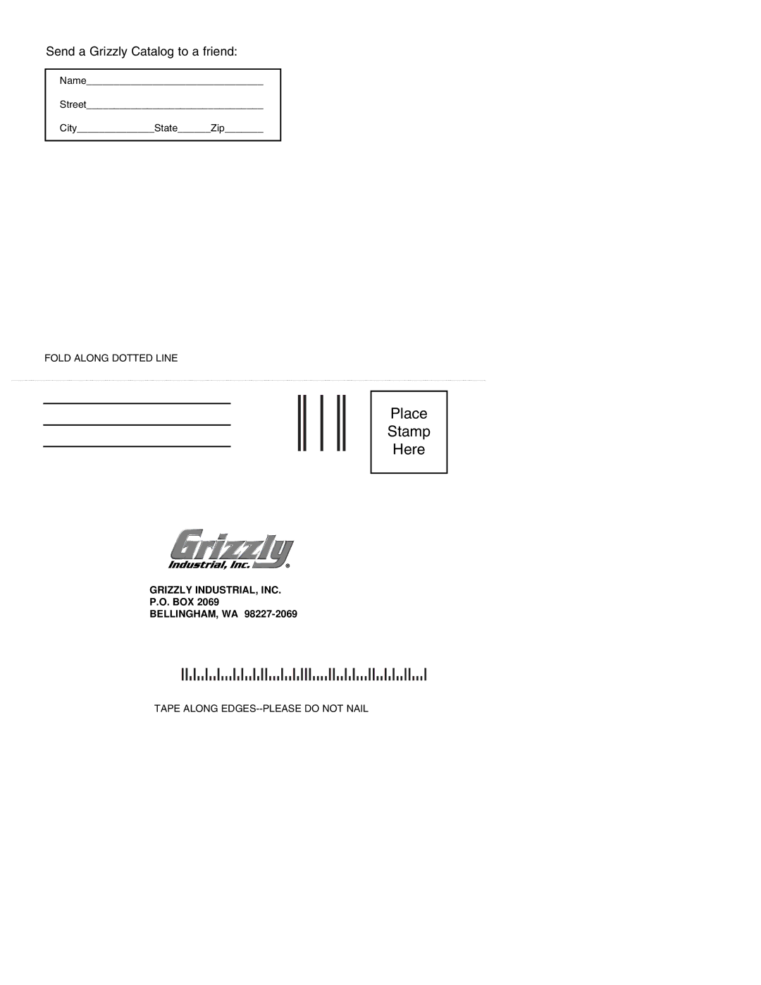 Grizzly H3119 instruction manual Place Stamp Here 