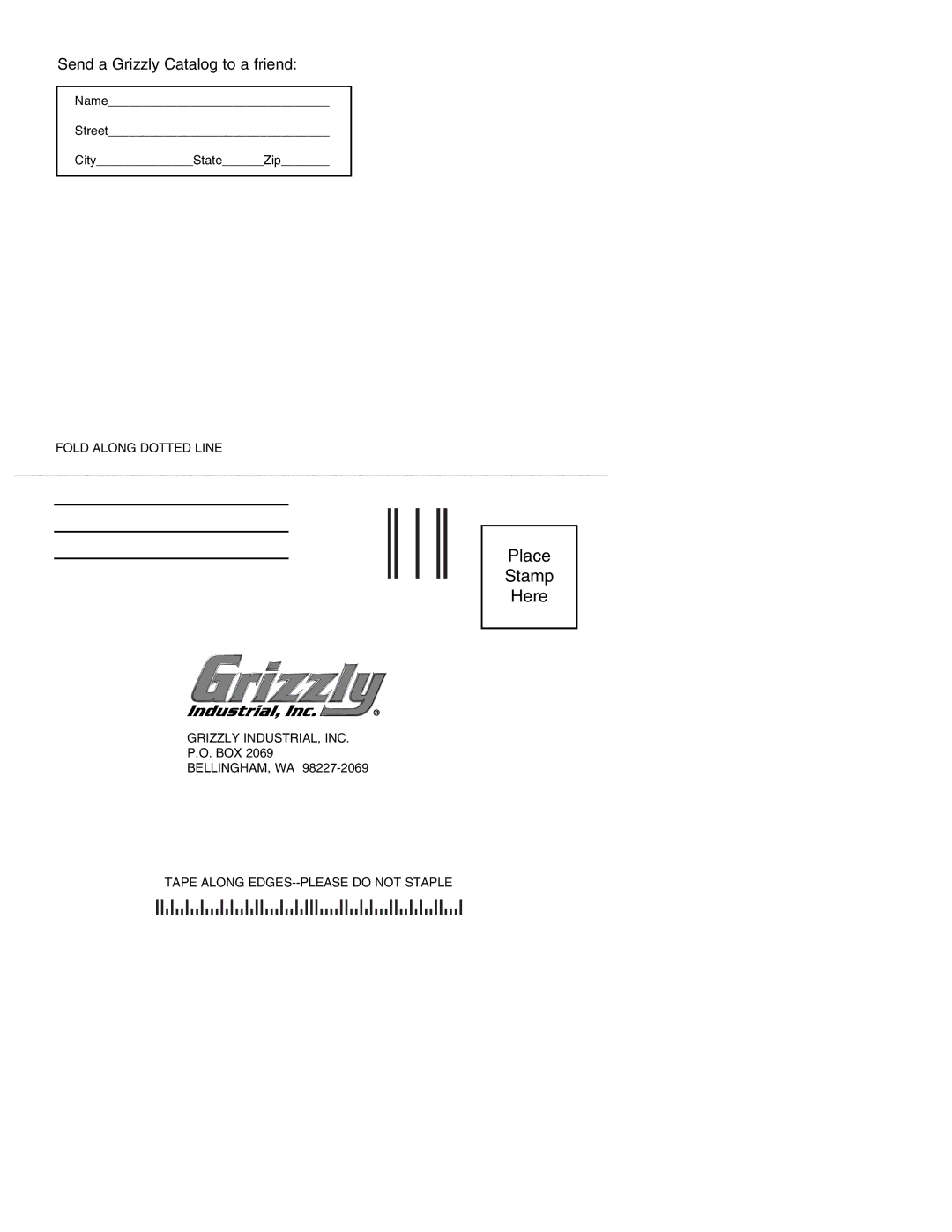 Grizzly H3120 instruction manual Place Stamp Here 