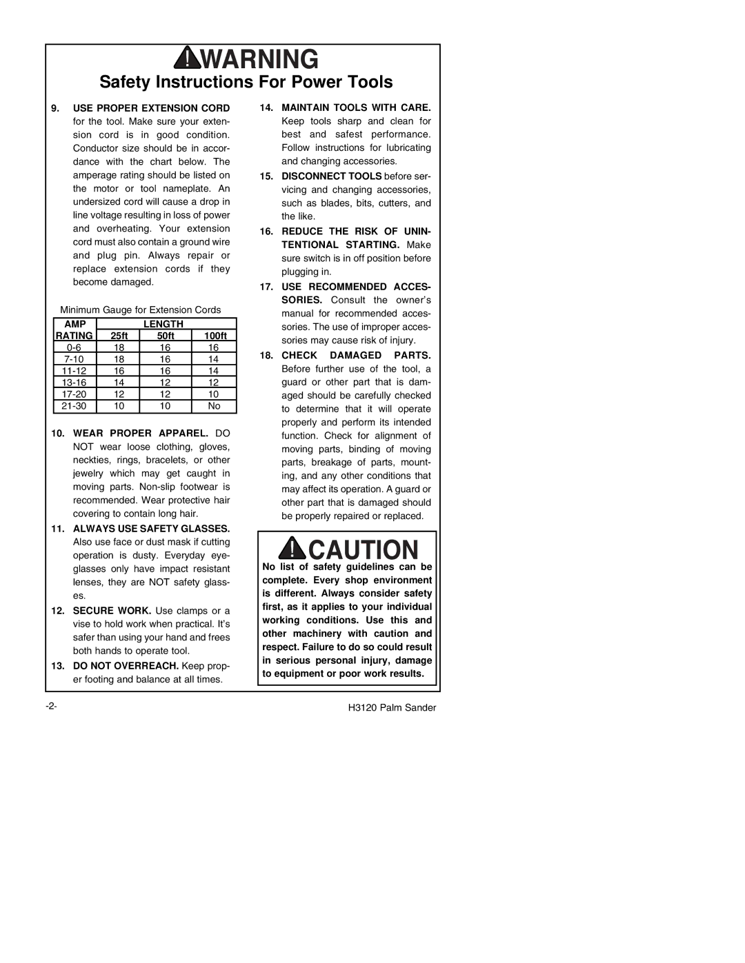 Grizzly H3120 instruction manual AMP Length Rating 