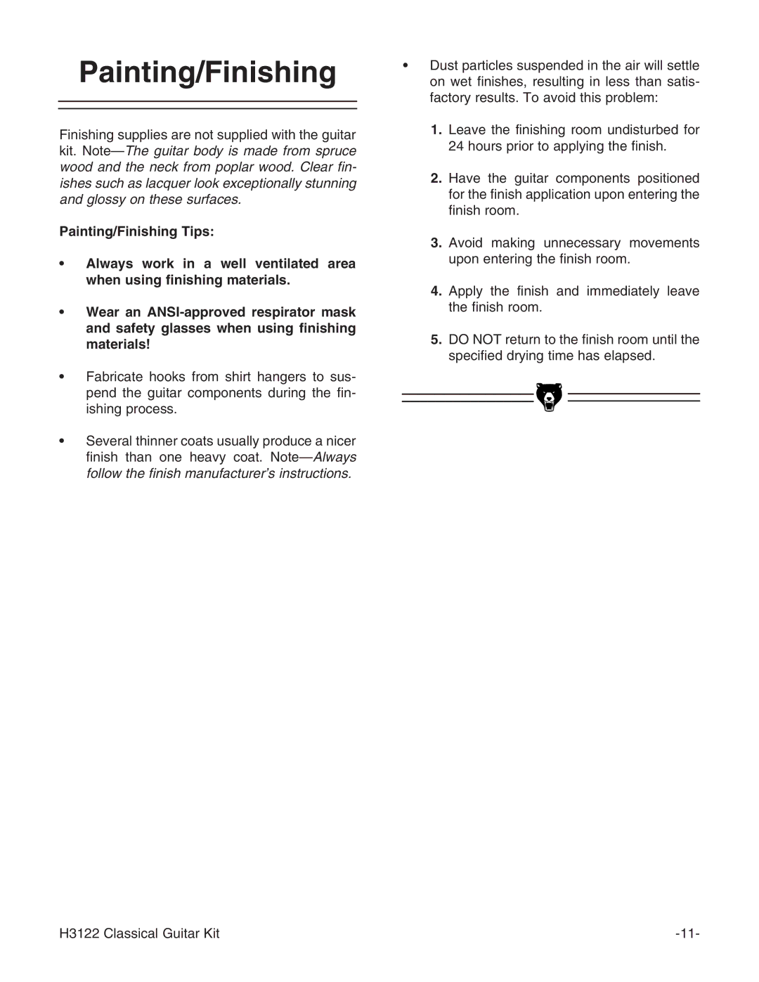 Grizzly H3122 instruction manual Painting/Finishing 