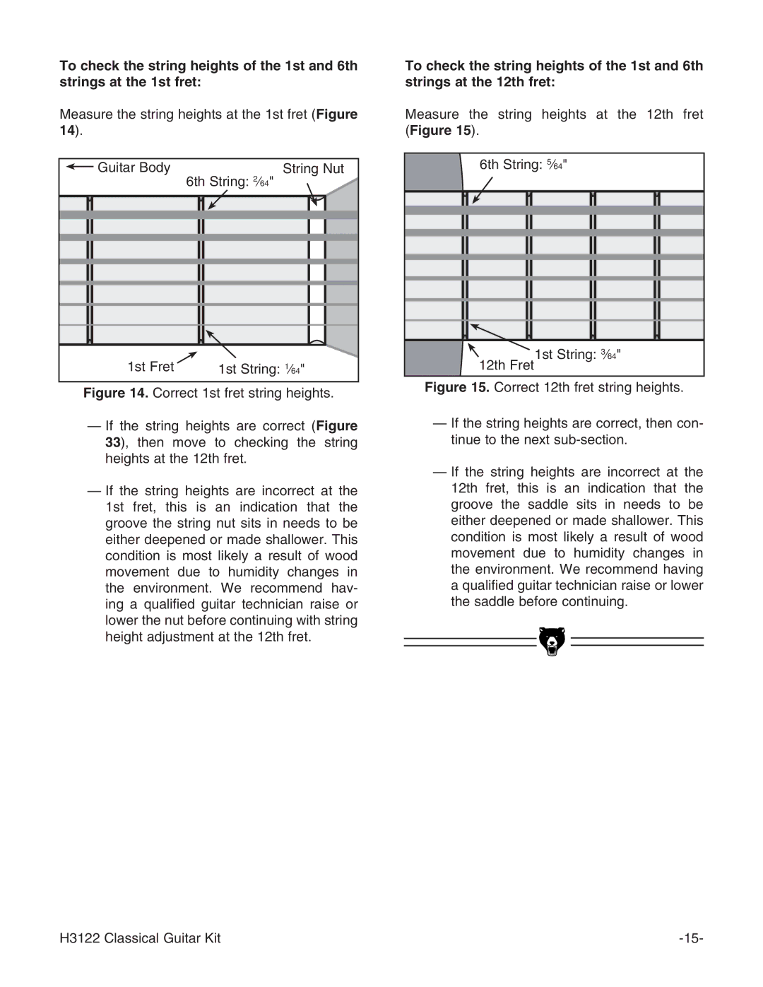 Grizzly H3122 instruction manual Strings at the 1st fret, Correct 1st fret string heights 