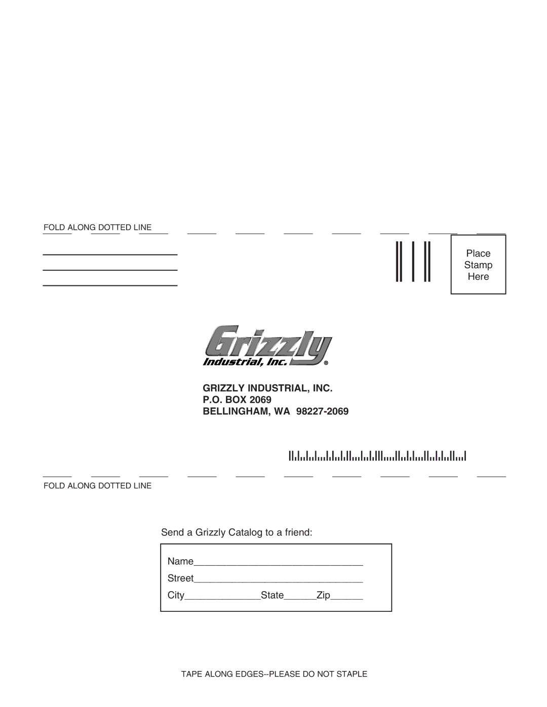 Grizzly H3122 instruction manual Grizzly INDUSTRIAL, INC, Box Bellingham, Wa 