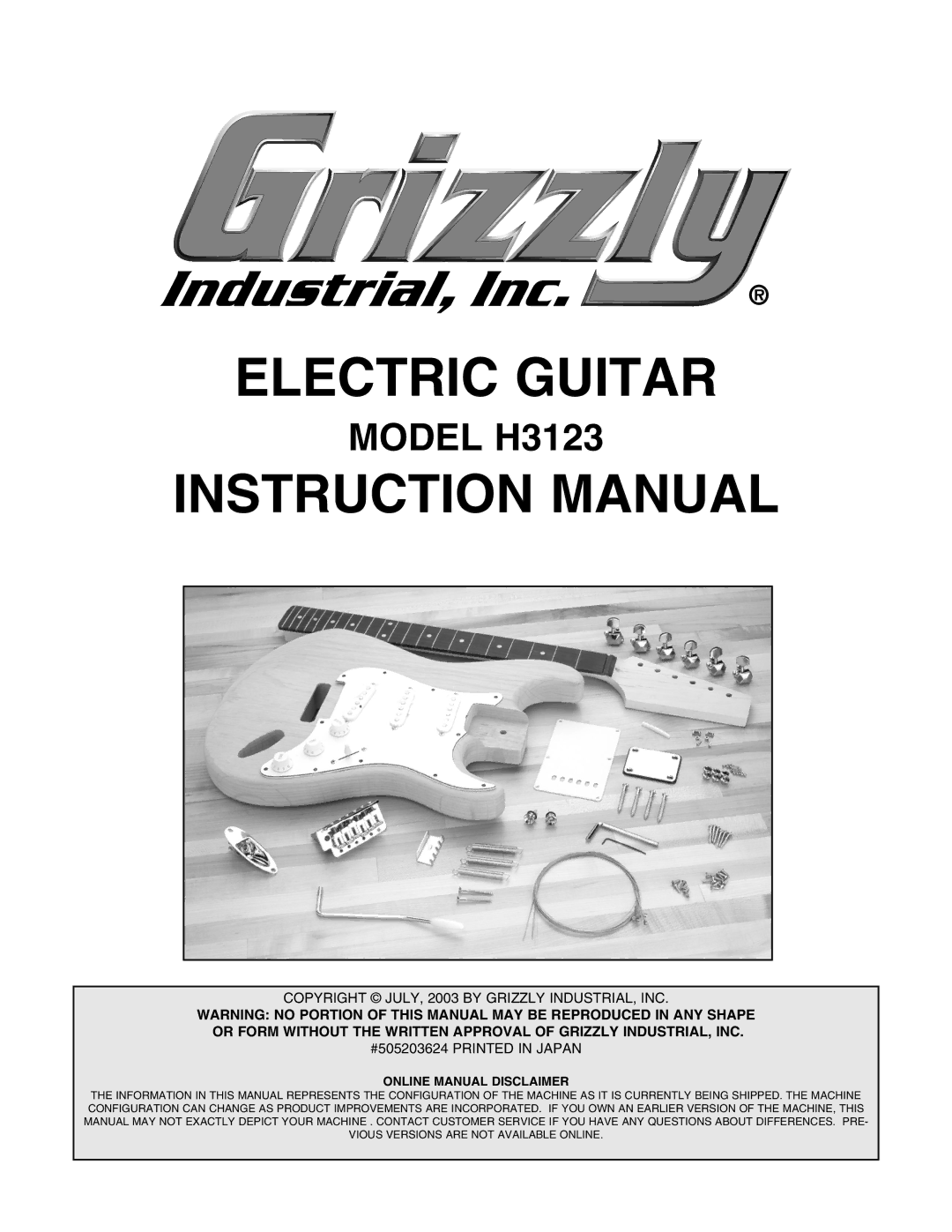 Grizzly H3123 instruction manual Electric Guitar 