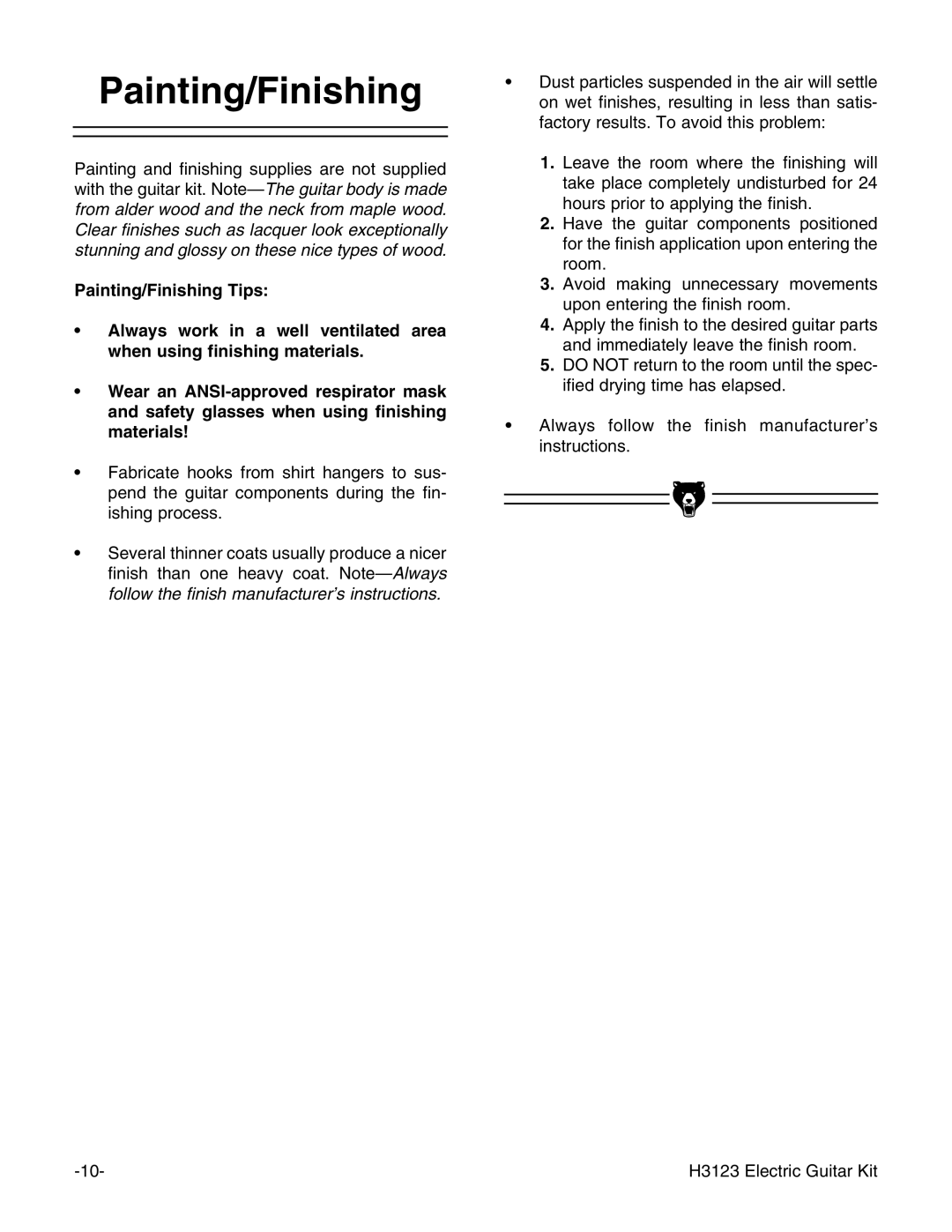 Grizzly H3123 instruction manual Painting/Finishing 