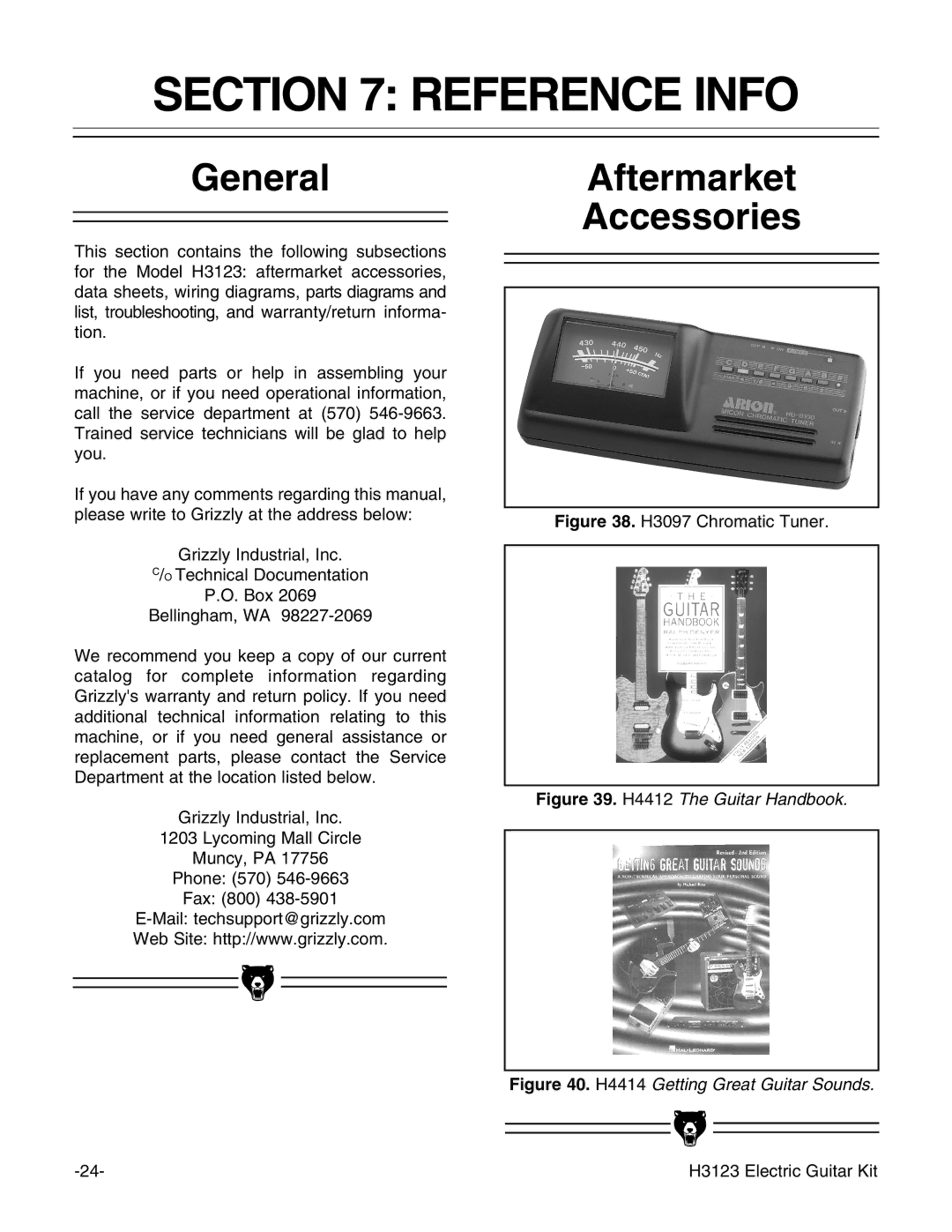 Grizzly H3123 instruction manual Reference Info, General, Aftermarket Accessories 