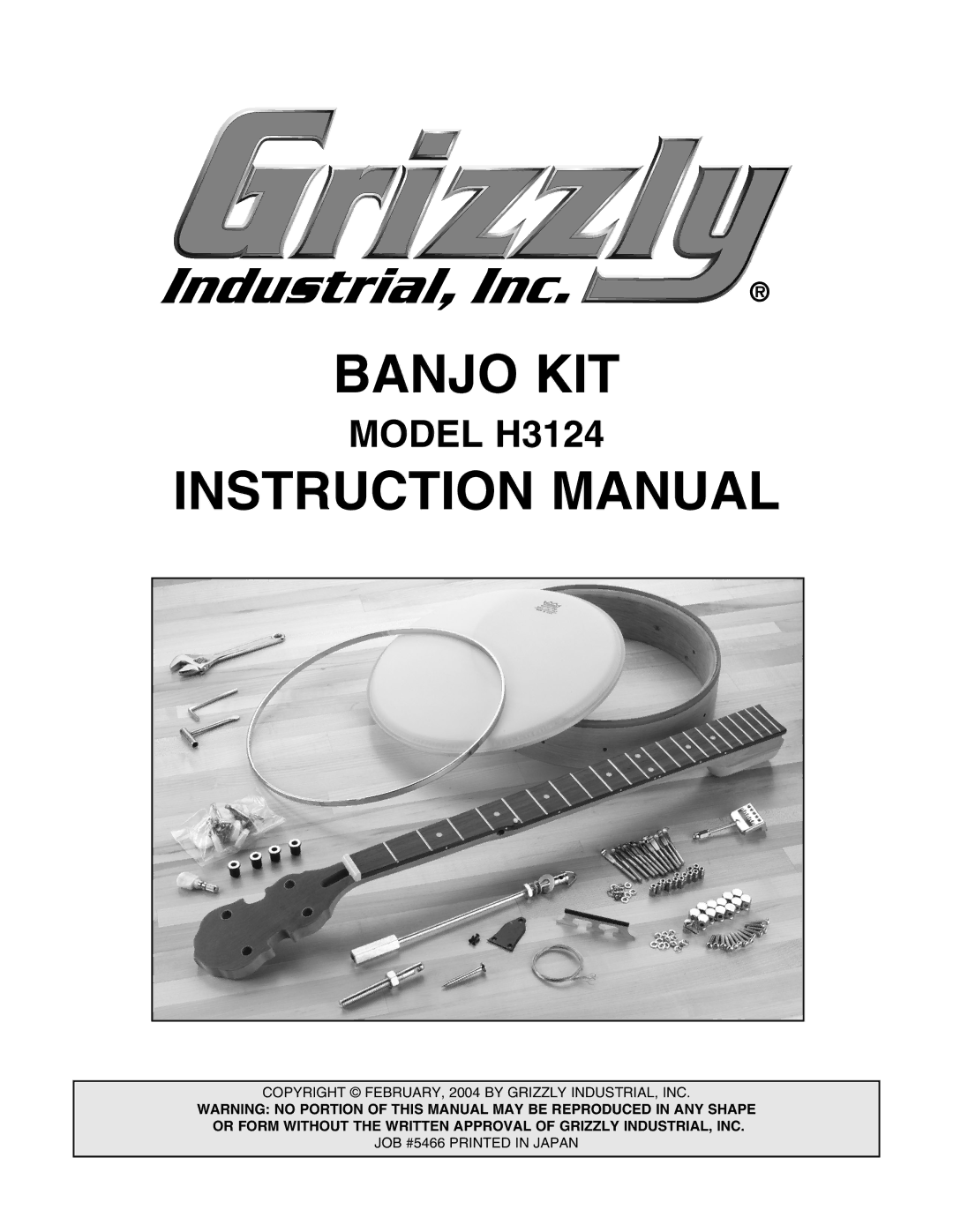 Grizzly H3124 instruction manual Banjo KIT 