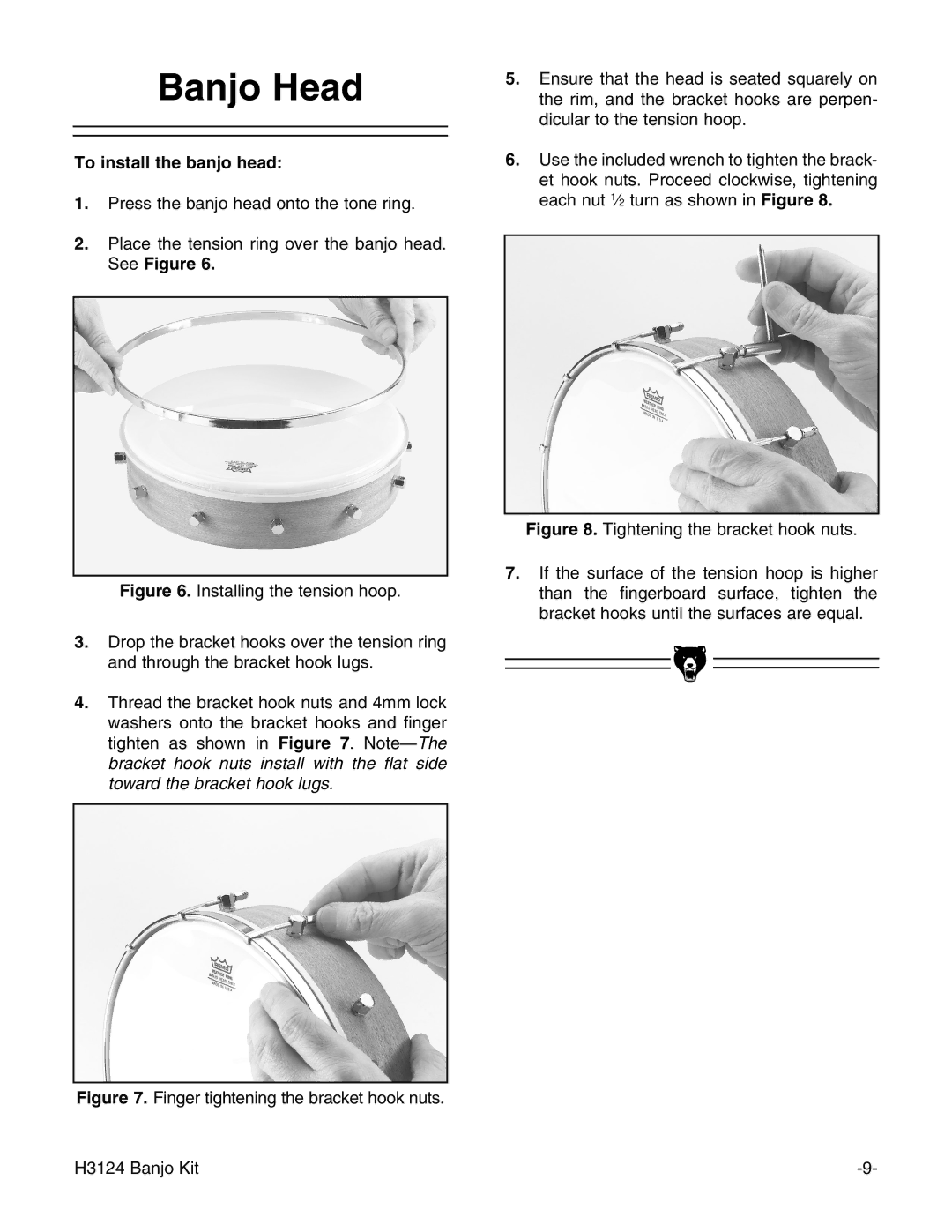 Grizzly H3124 instruction manual Banjo Head, To install the banjo head 