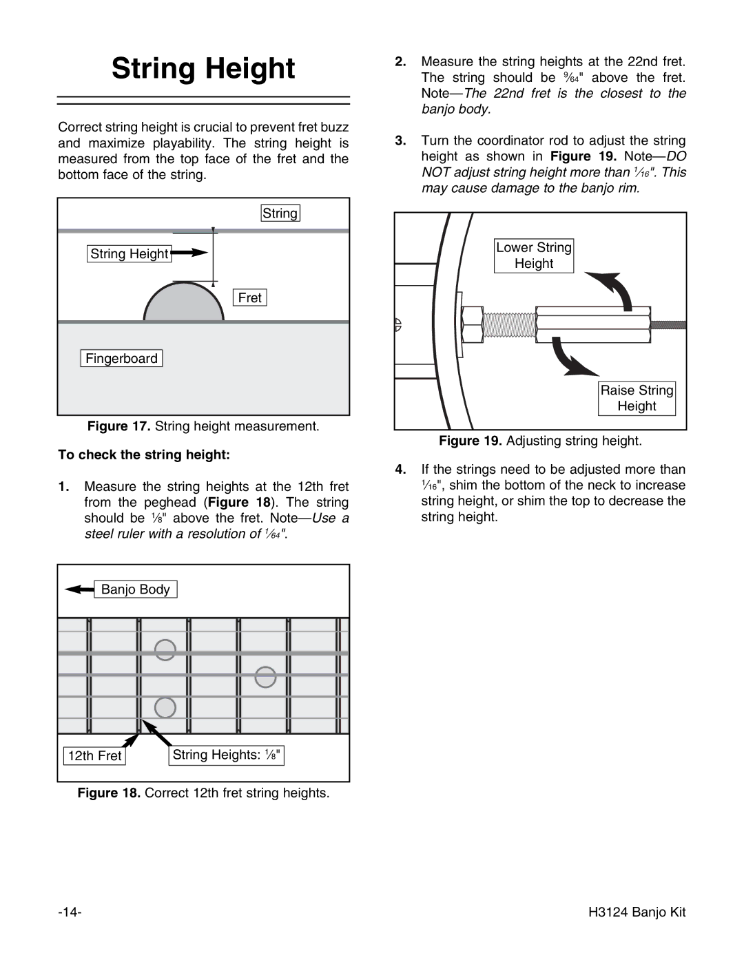 Grizzly H3124 instruction manual String Height, To check the string height 