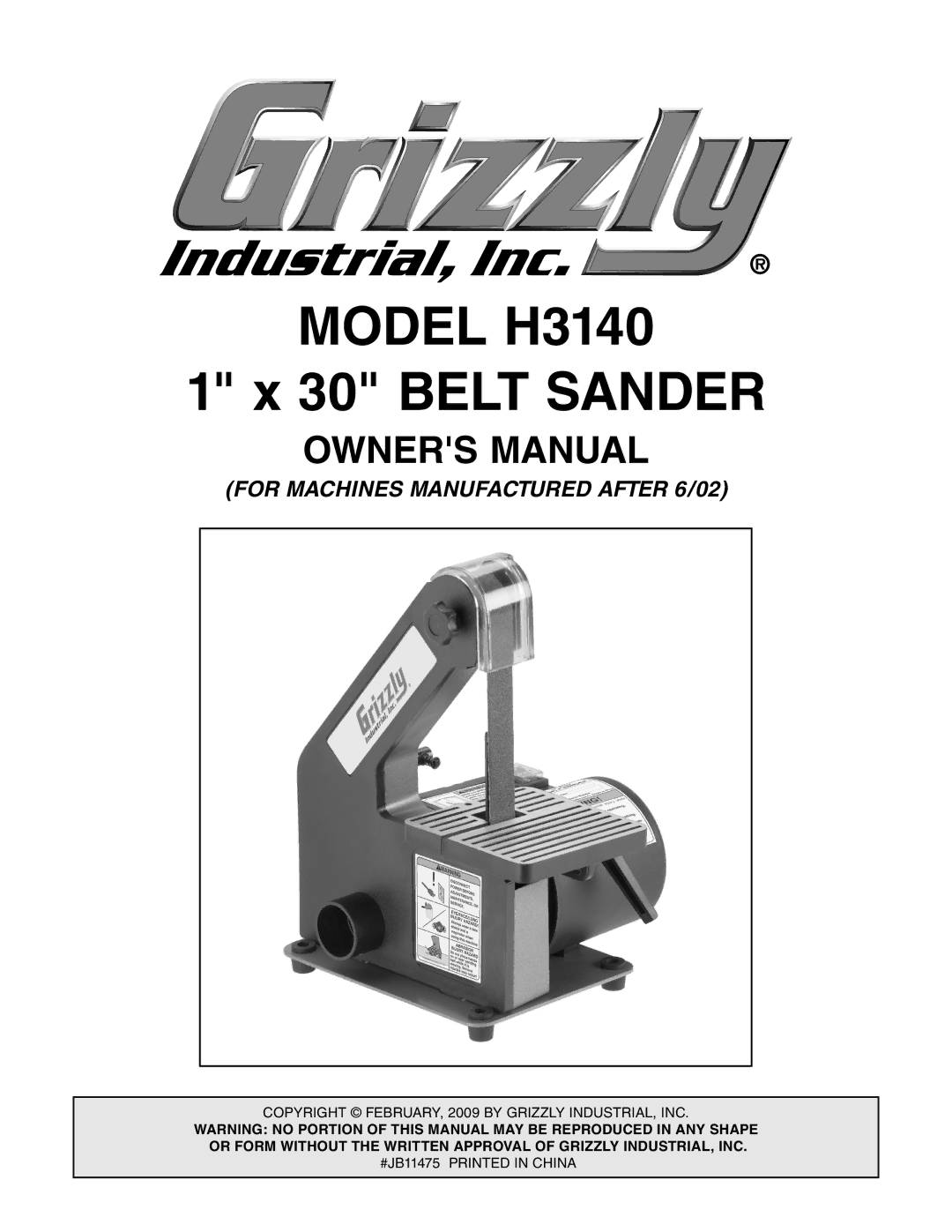 Grizzly owner manual Model H3140 