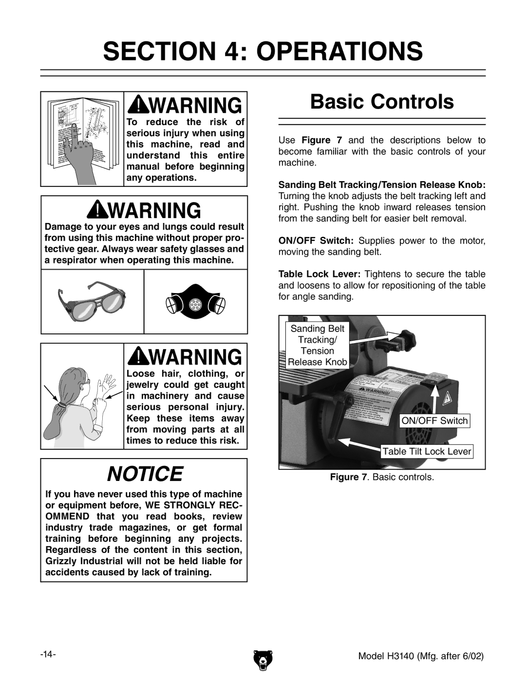 Grizzly H3140 owner manual Operations, Basic Controls 