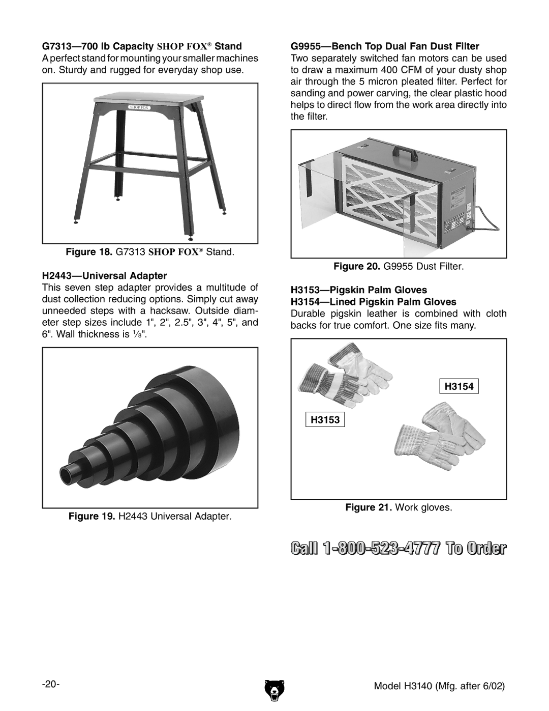 Grizzly H3140 G7313-700 lb Capacity Shop FOX Stand, H2443-Universal Adapter, G9955-Bench Top Dual Fan Dust Filter 