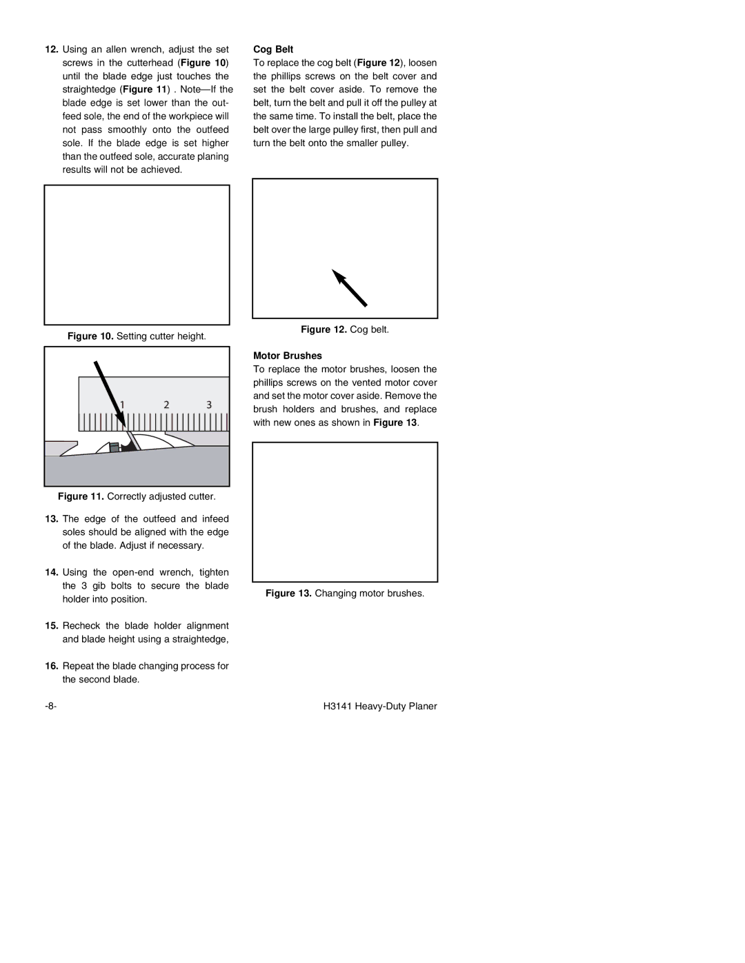 Grizzly H3141 instruction manual Cog Belt, Cog belt Motor Brushes 