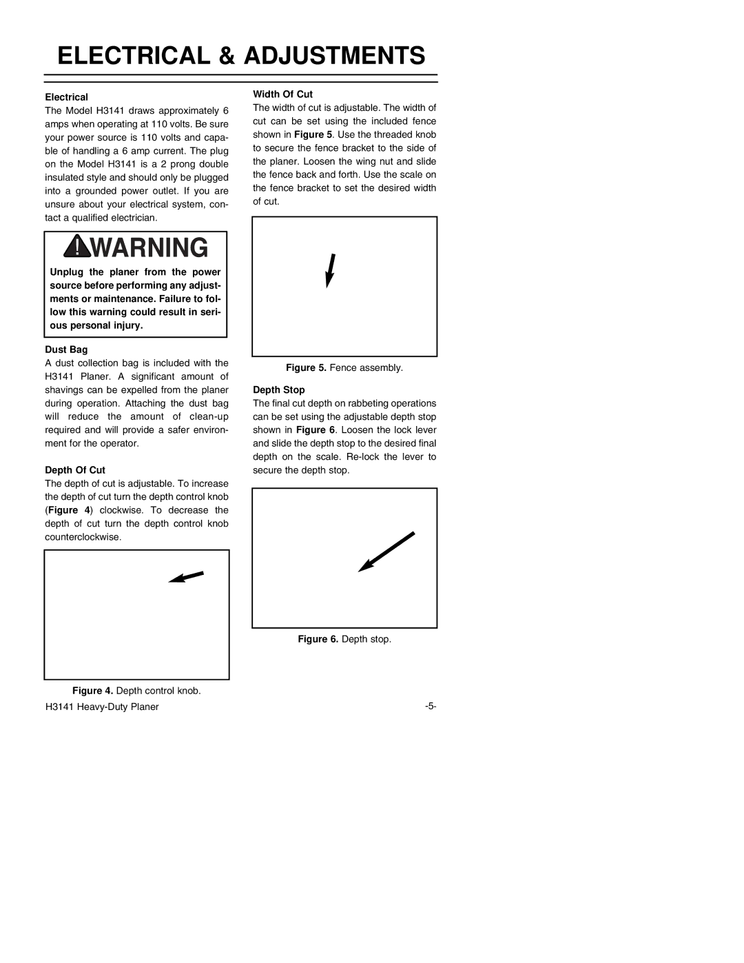 Grizzly H3141 instruction manual Electrical & Adjustments 