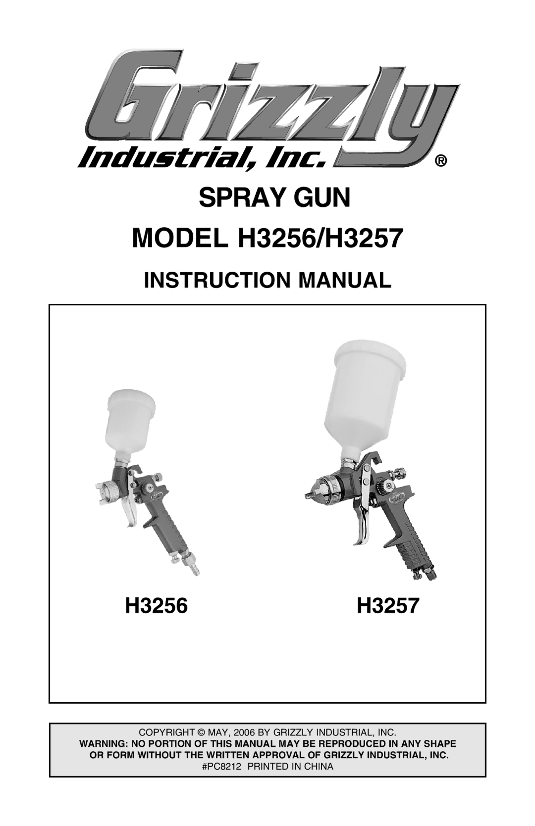 Grizzly H3256, H3257 instruction manual Spray GUN 