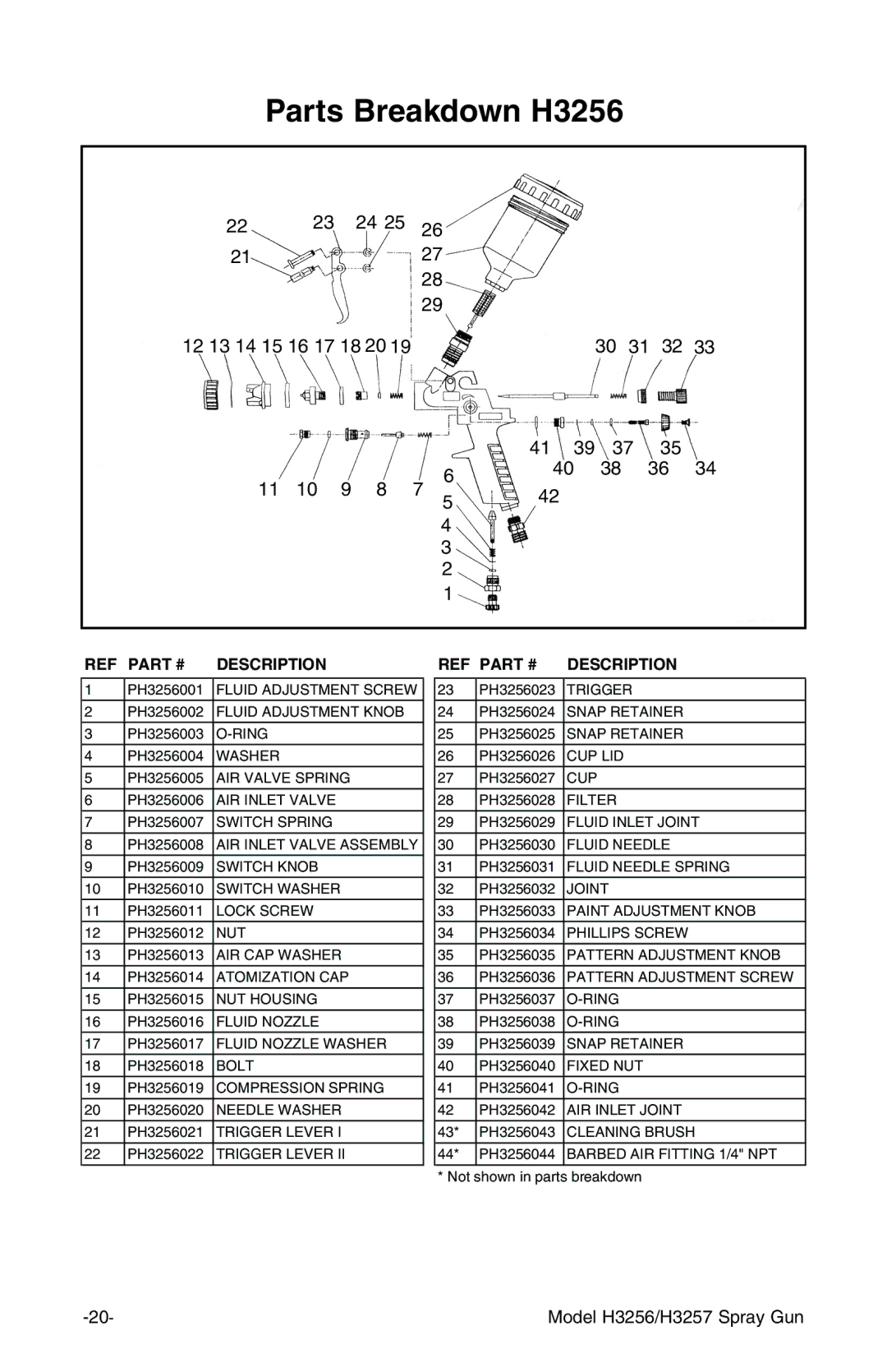 Grizzly H3257 instruction manual Parts Breakdown H3256, REF Description 