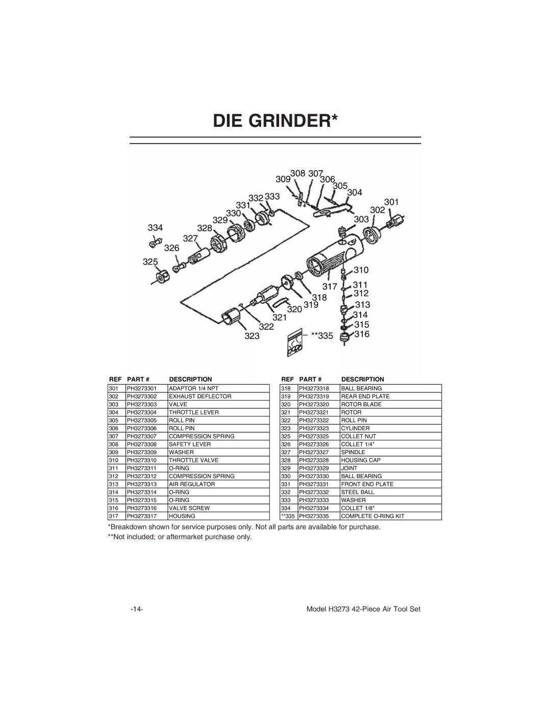 Grizzly H3273 instruction manual DIE Grinder 