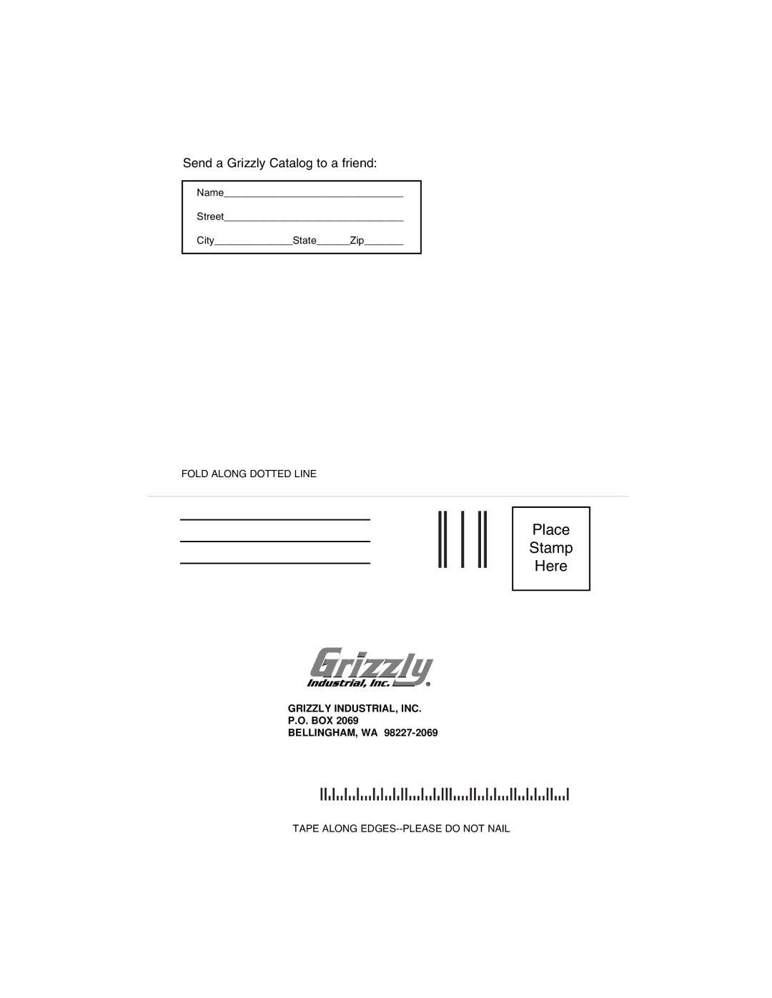 Grizzly H3370/H3371 instruction manual Place Stamp Here 