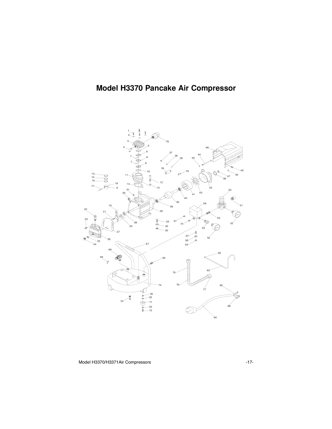 Grizzly H3371 instruction manual Model H3370 Pancake Air Compressor 