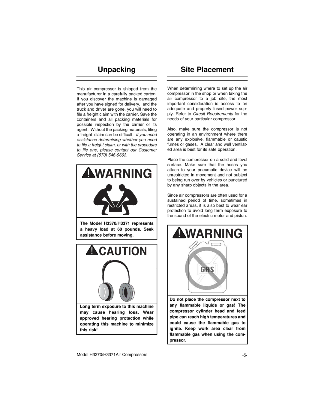 Grizzly H3370, H3371 instruction manual Unpacking Site Placement 