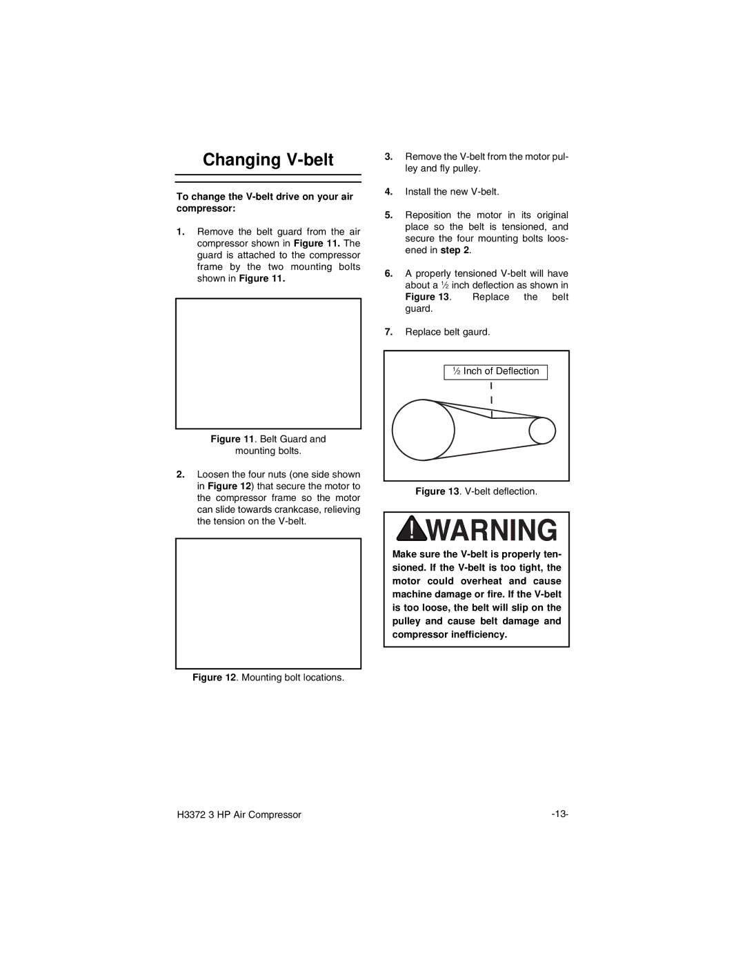 Grizzly H3372 instruction manual Changing V-belt, To change the V-belt drive on your air compressor 