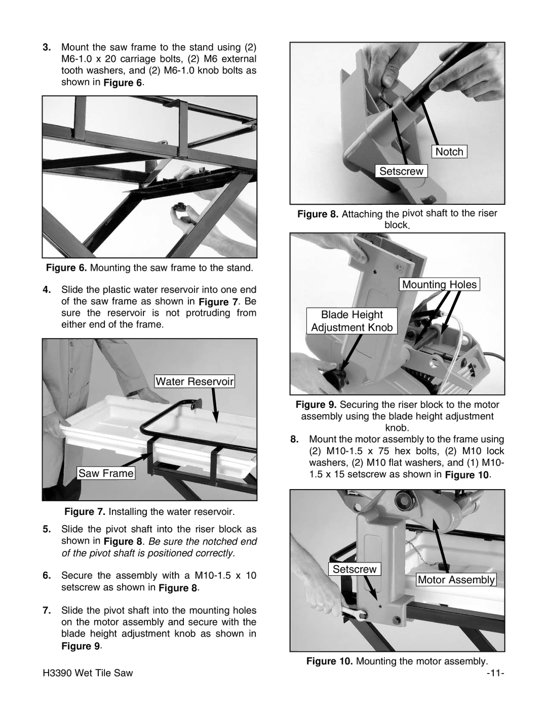 Grizzly H3390 instruction manual Water Reservoir Saw Frame 