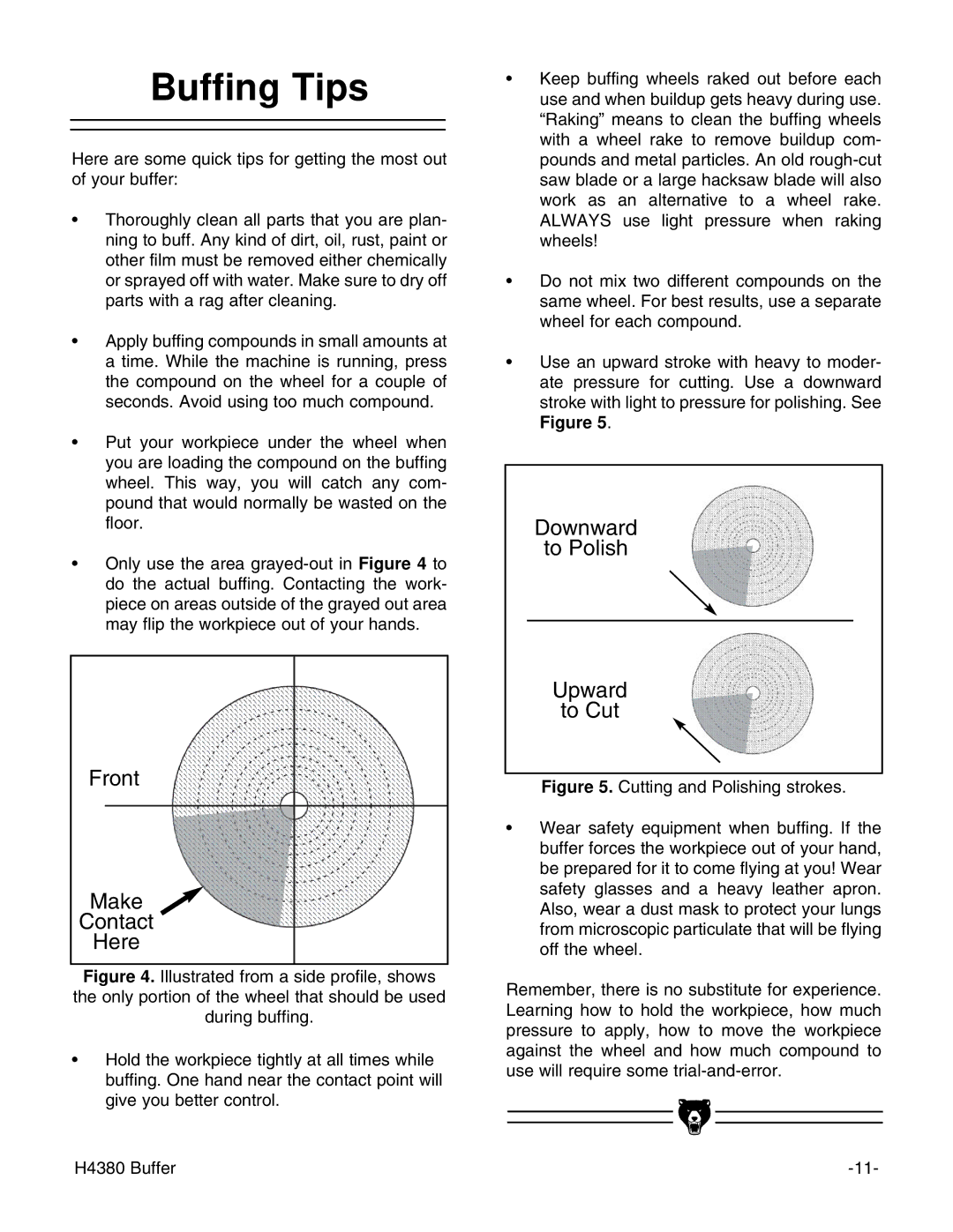 Grizzly H4380 instruction manual Buffing Tips 