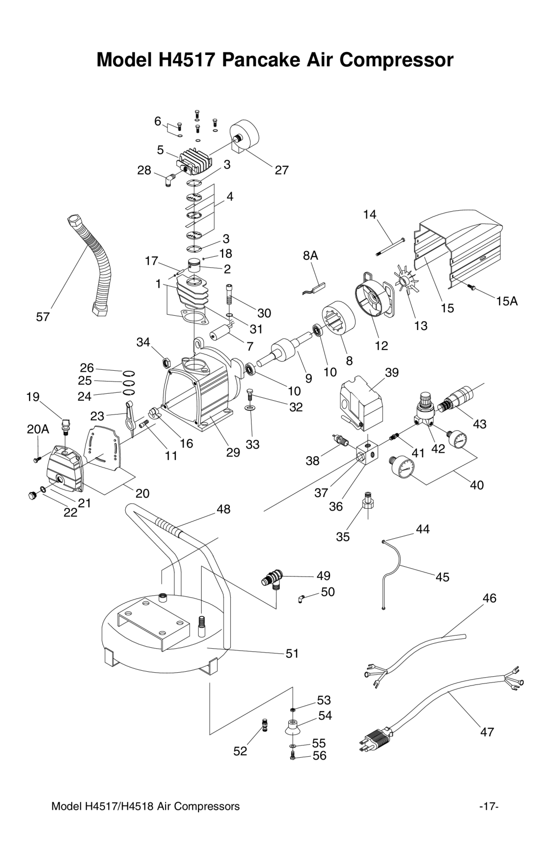 Grizzly H4518 instruction manual Model H4517 Pancake Air Compressor 