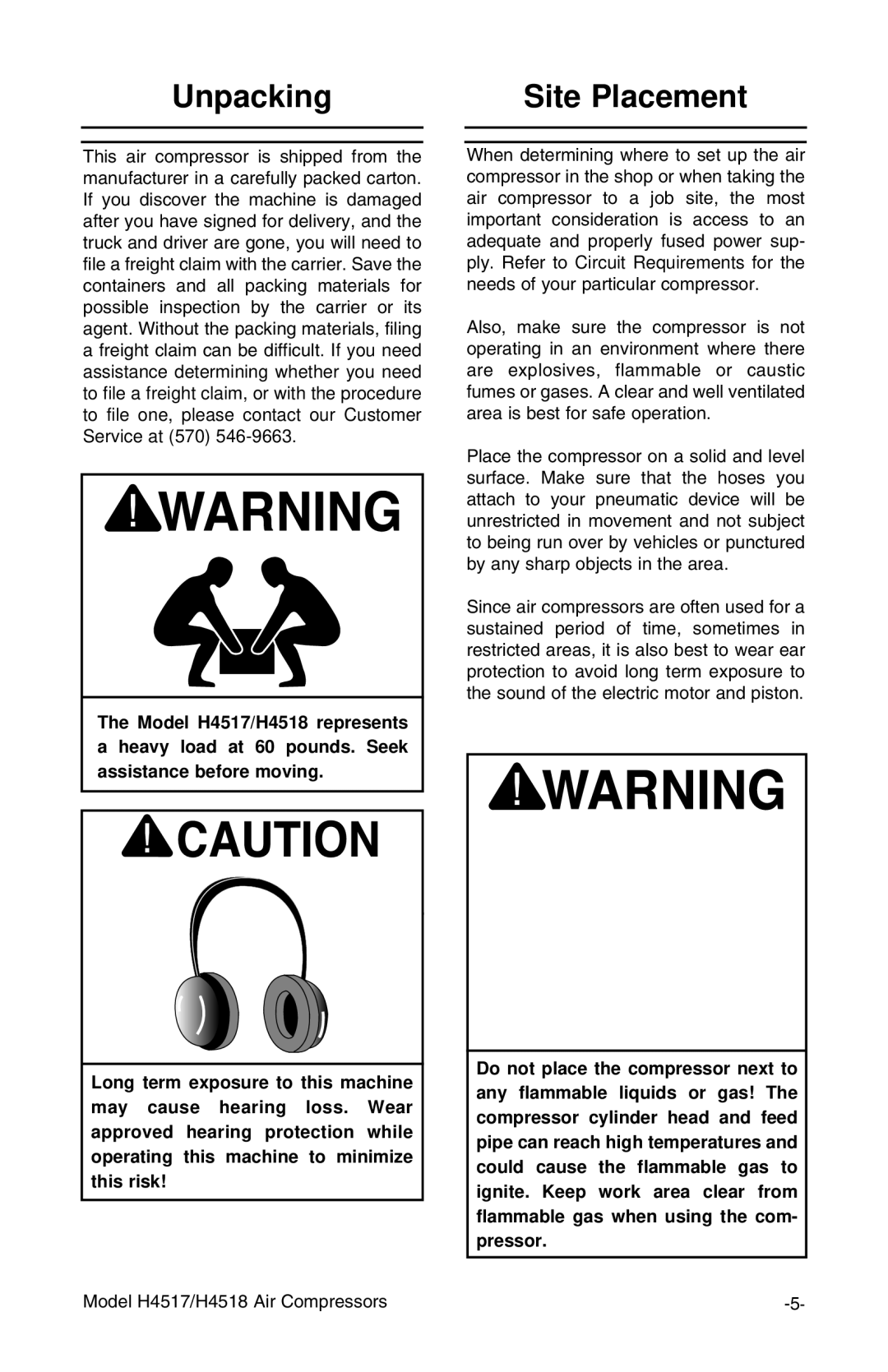 Grizzly H4518, H4517 instruction manual Unpacking Site Placement 