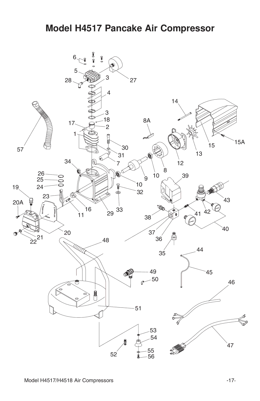 Grizzly H4517/H4518 instruction manual Model H4517 Pancake Air Compressor 