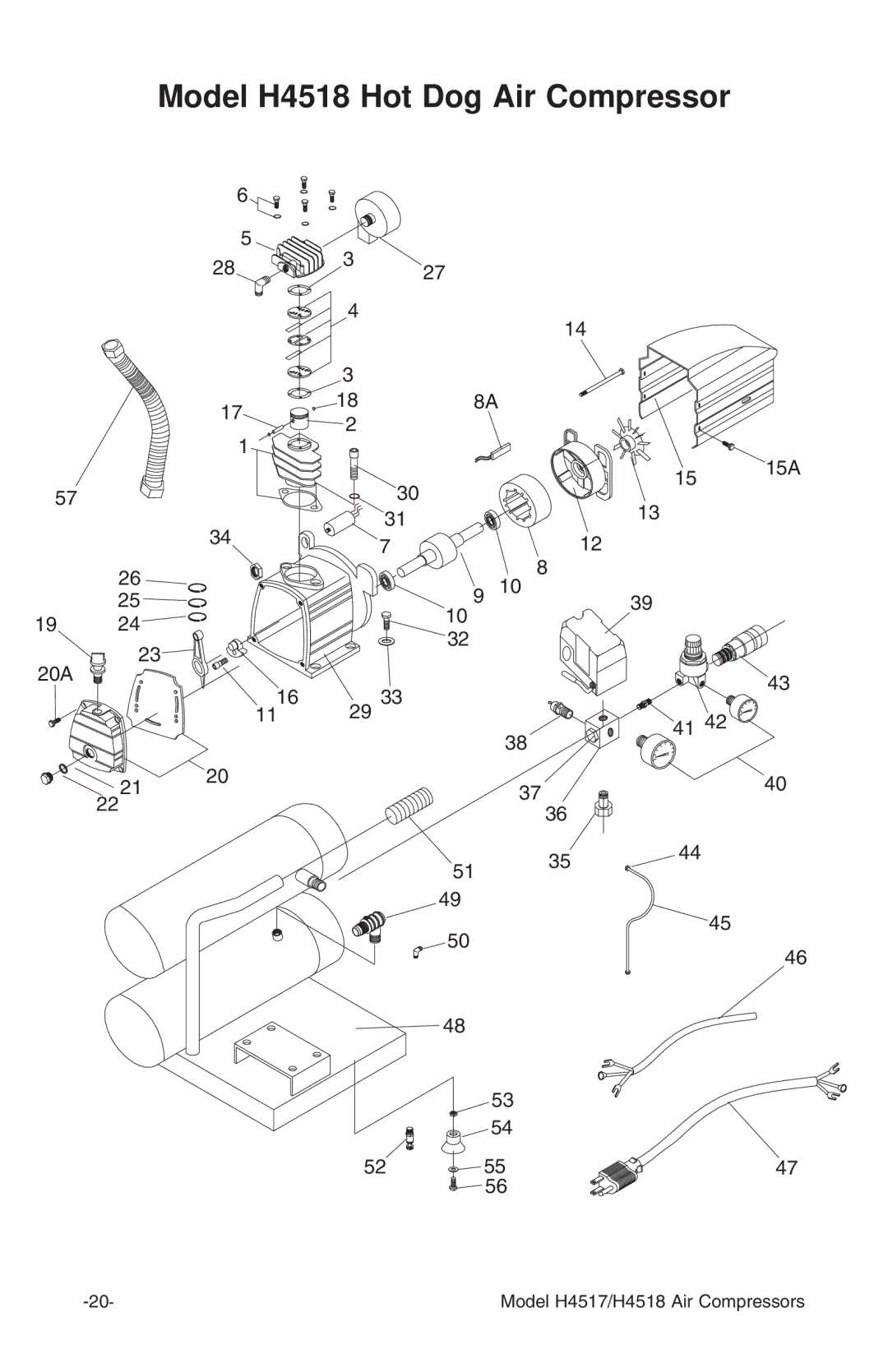 Grizzly H4517/H4518 instruction manual Model H4518 Hot Dog Air Compressor 