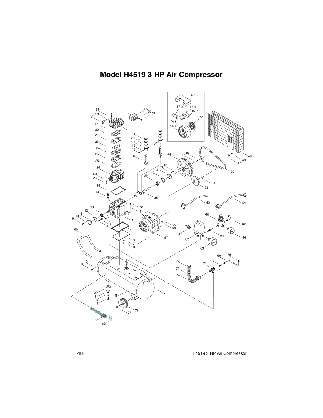 Grizzly instruction manual Model H4519 3 HP Air Compressor 