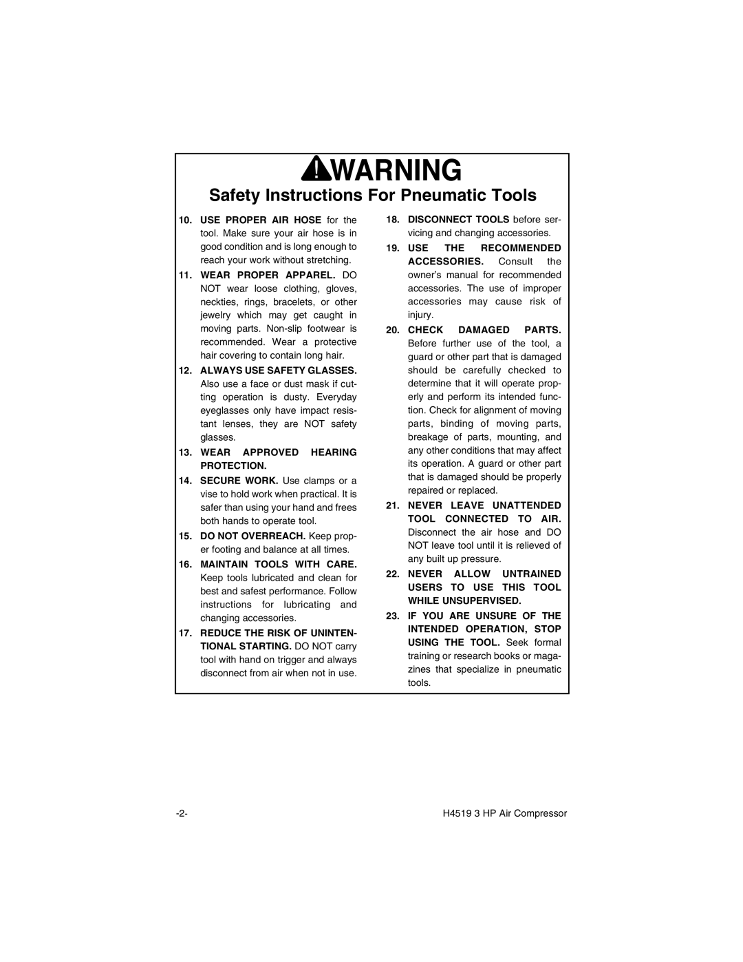 Grizzly H4519 instruction manual Wear Approved Hearing Protection 