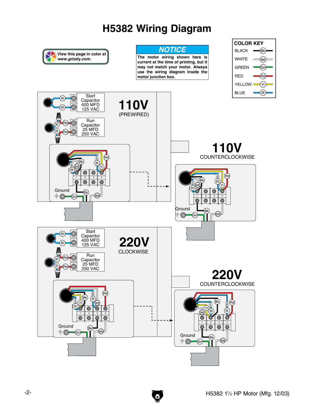 Grizzly H5382 specifications 220V 