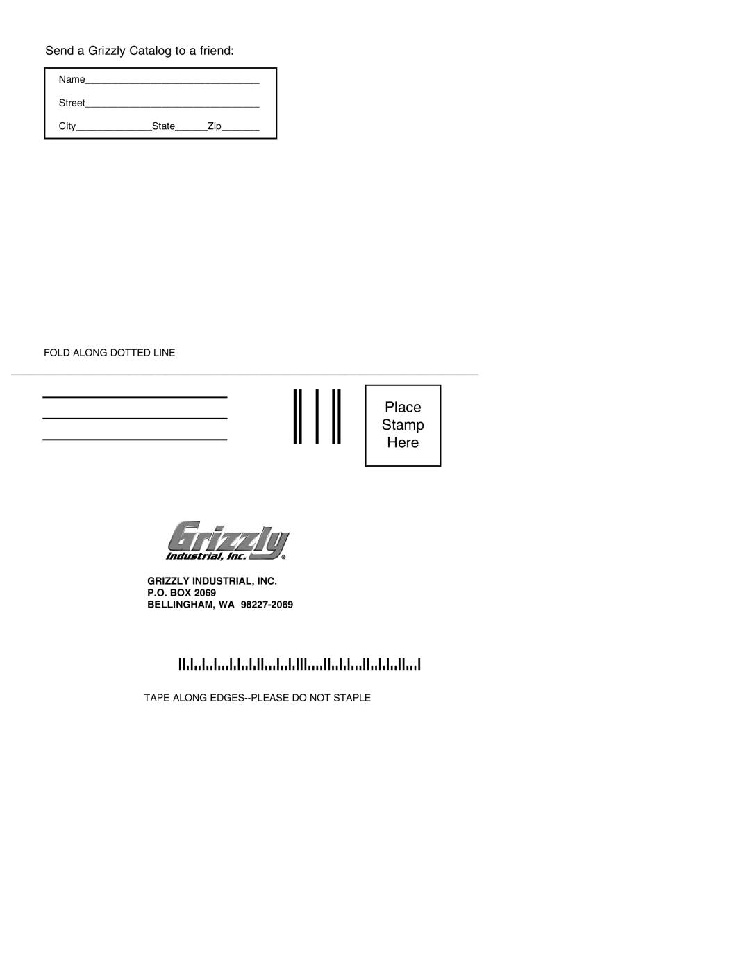 Grizzly H5503 instruction manual Place Stamp Here 