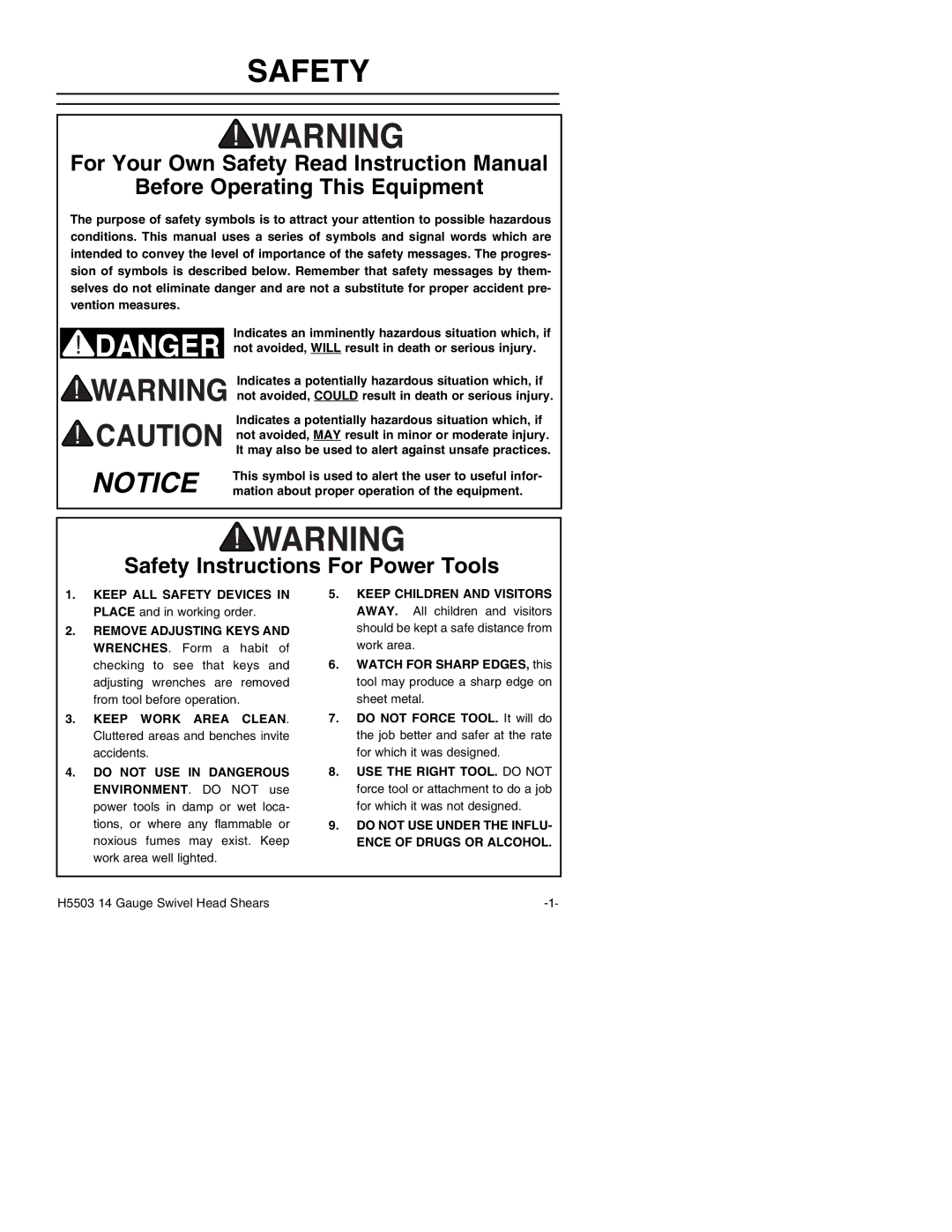 Grizzly H5503 instruction manual Safety, Before Operating This Equipment 