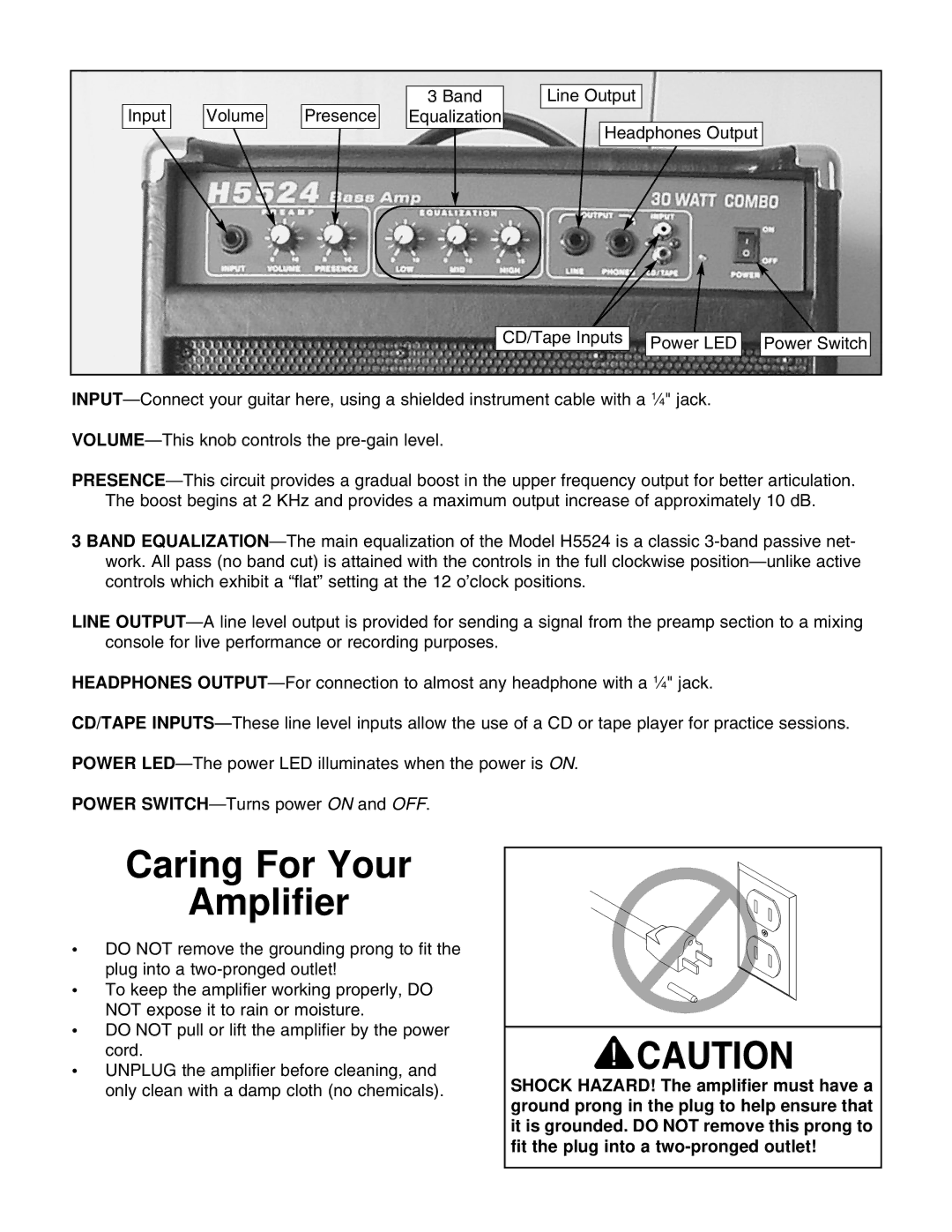 Grizzly H5524 instruction sheet Caring For Your Amplifier 