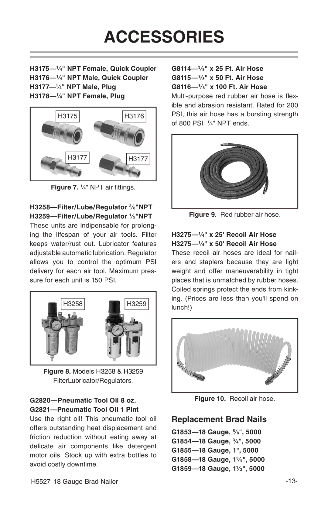 Grizzly H5527 owner manual Accessories, Replacement Brad Nails 