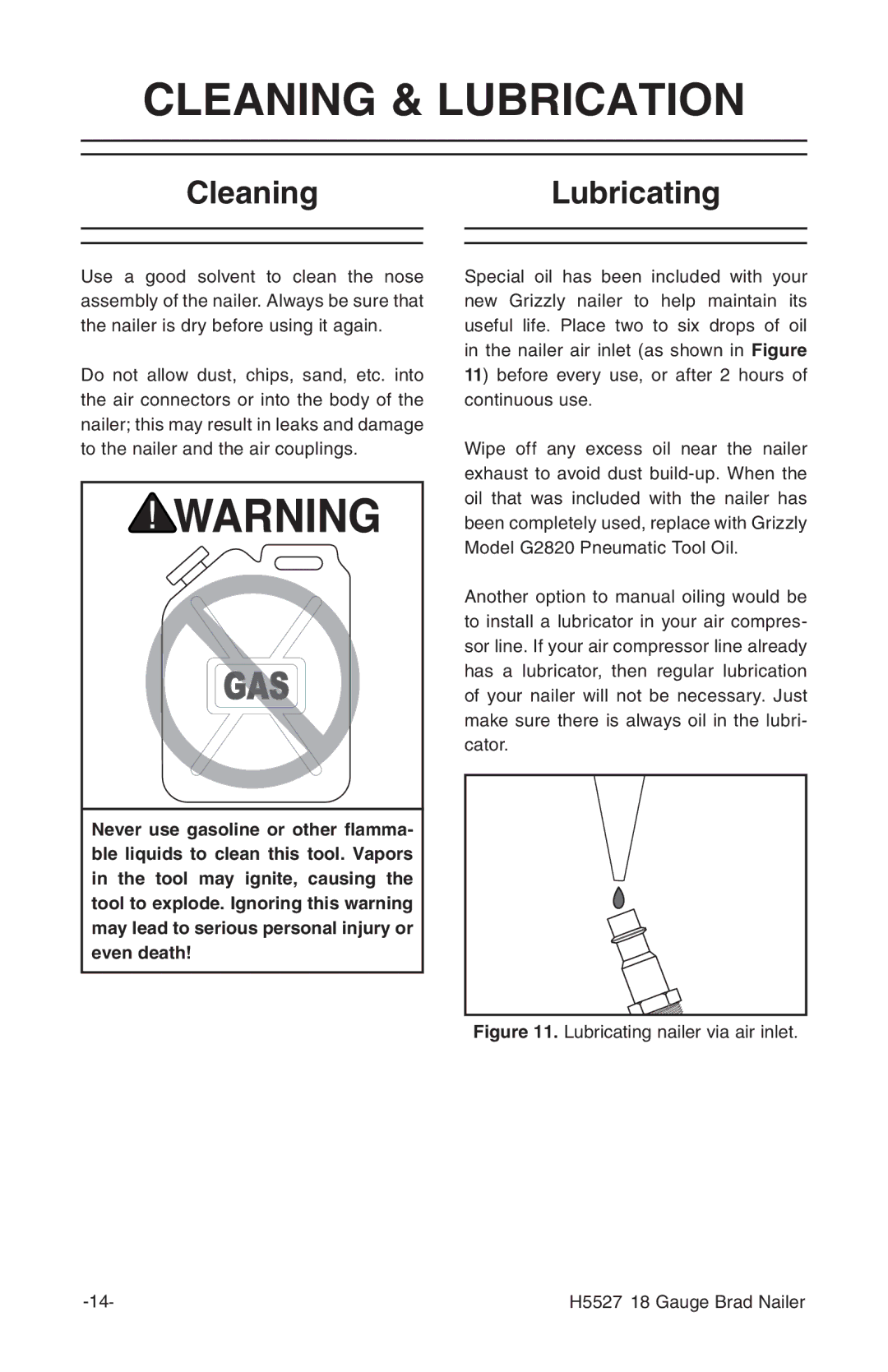 Grizzly H5527 owner manual Cleaning & Lubrication, CleaningLubricating 