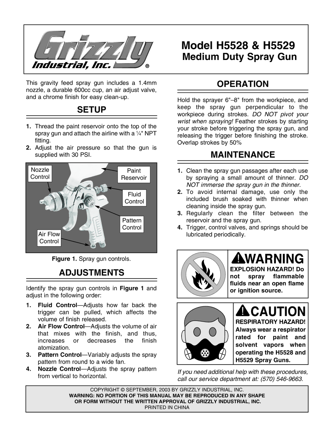 Grizzly manual Model H5528 & H5529, Medium Duty Spray Gun 