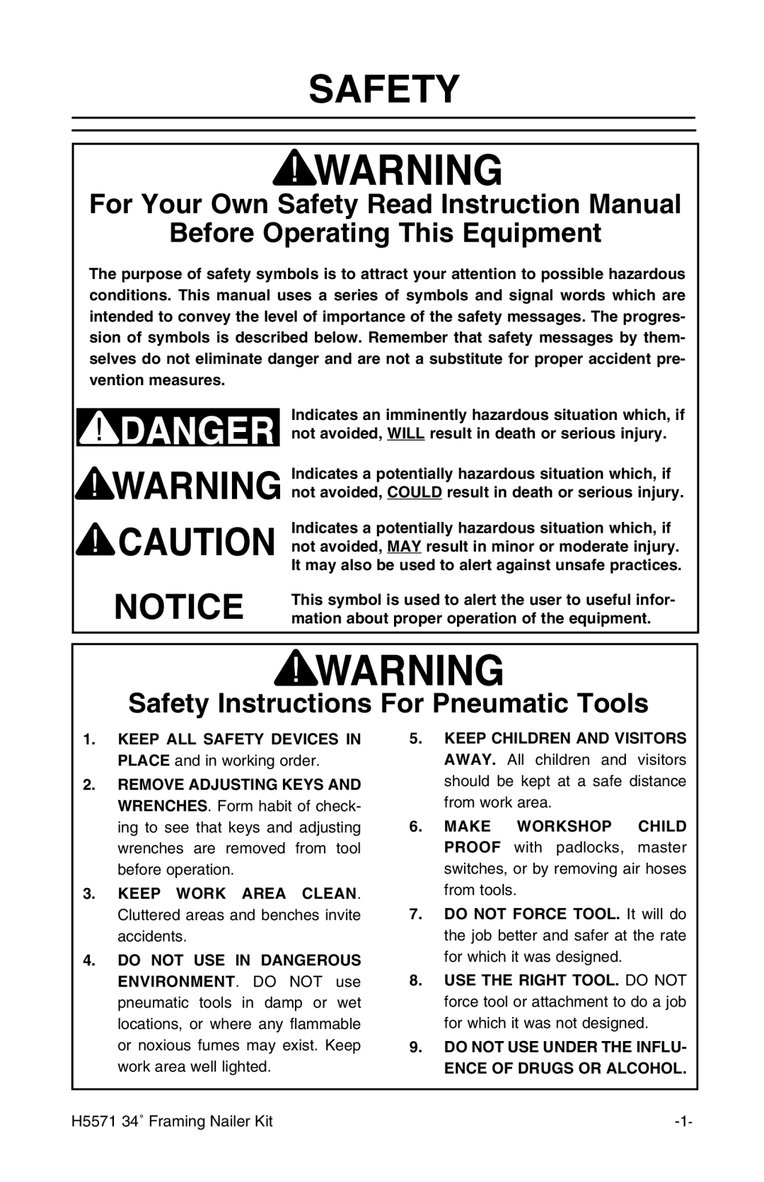 Grizzly H5571 instruction manual Safety, Before Operating This Equipment 