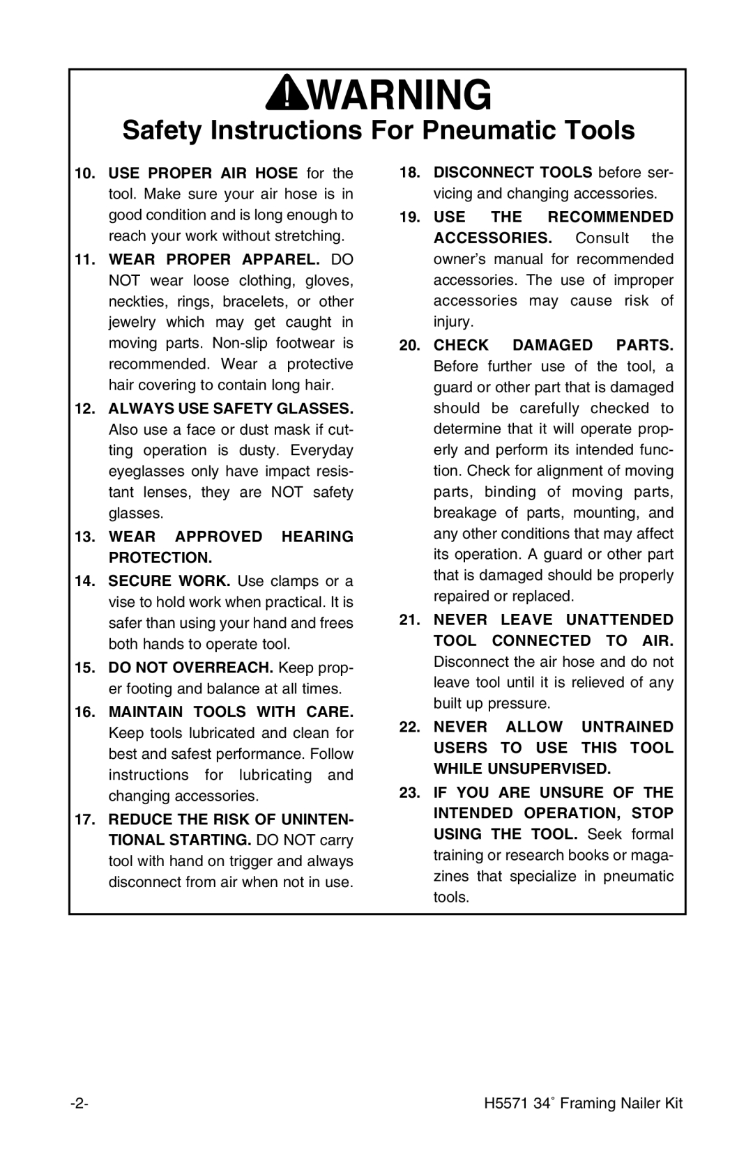 Grizzly H5571 instruction manual Wear Approved Hearing Protection 