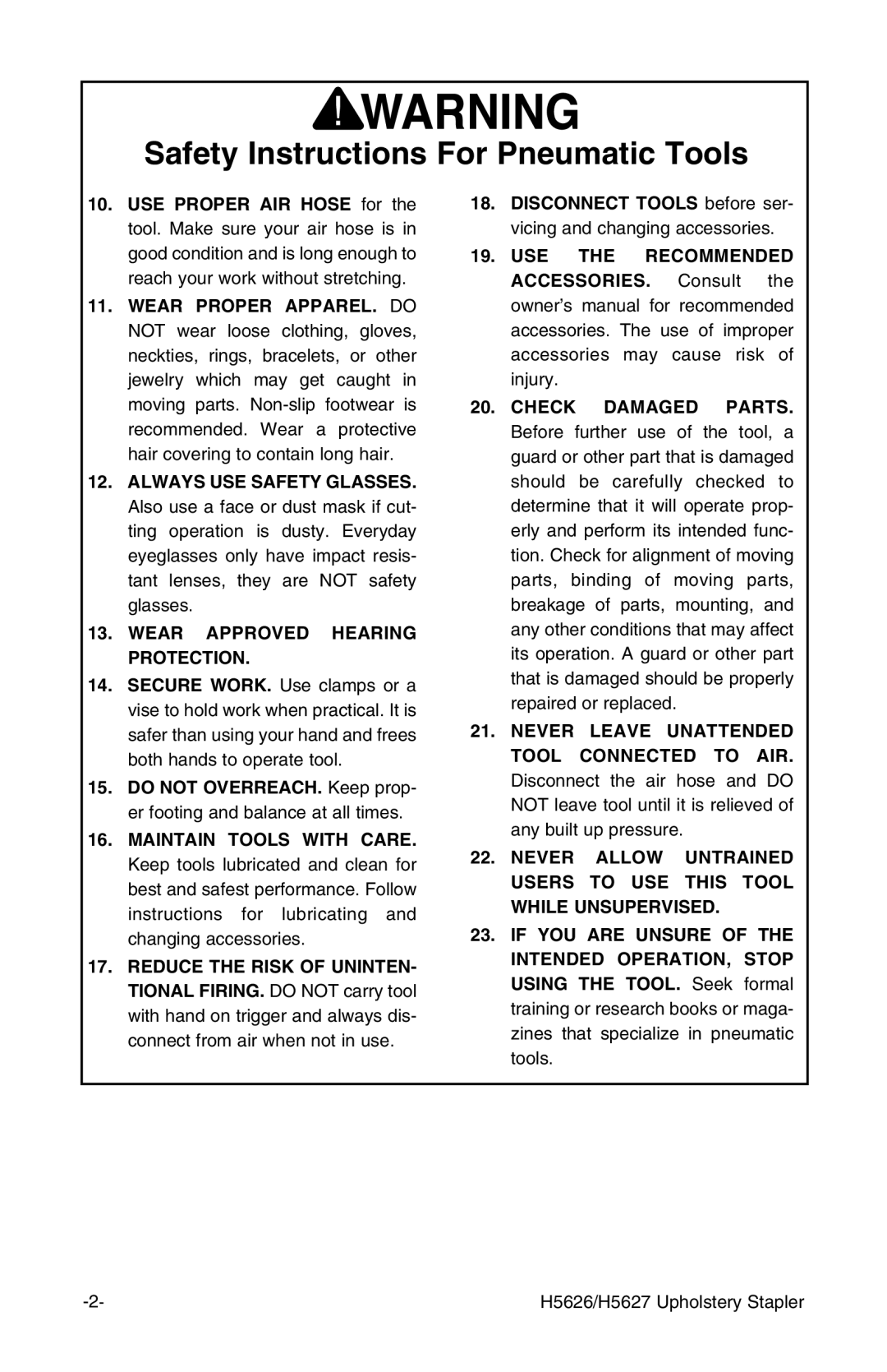 Grizzly H5626/7 instruction manual Wear Approved Hearing Protection 