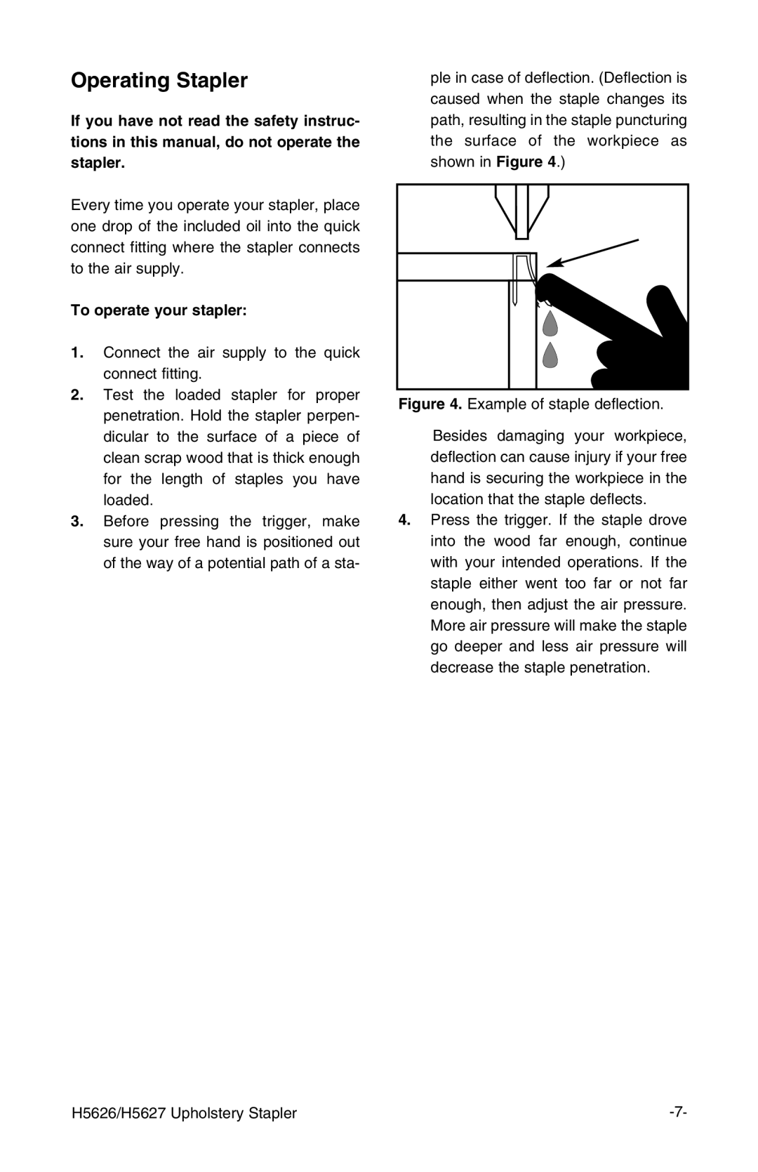 Grizzly H5626/7 instruction manual Operating Stapler 