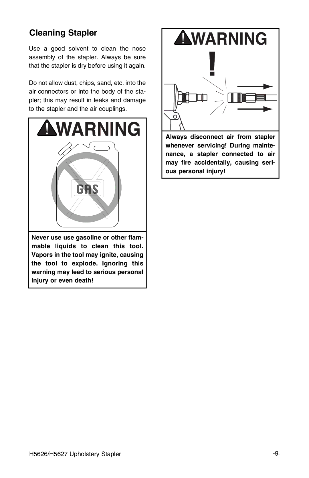 Grizzly H5627, H5626 instruction manual Cleaning Stapler 