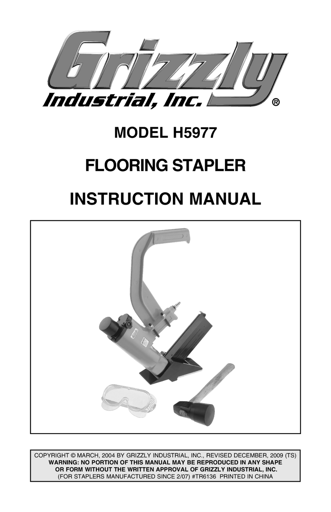 Grizzly H5977 instruction manual Flooring Stapler 